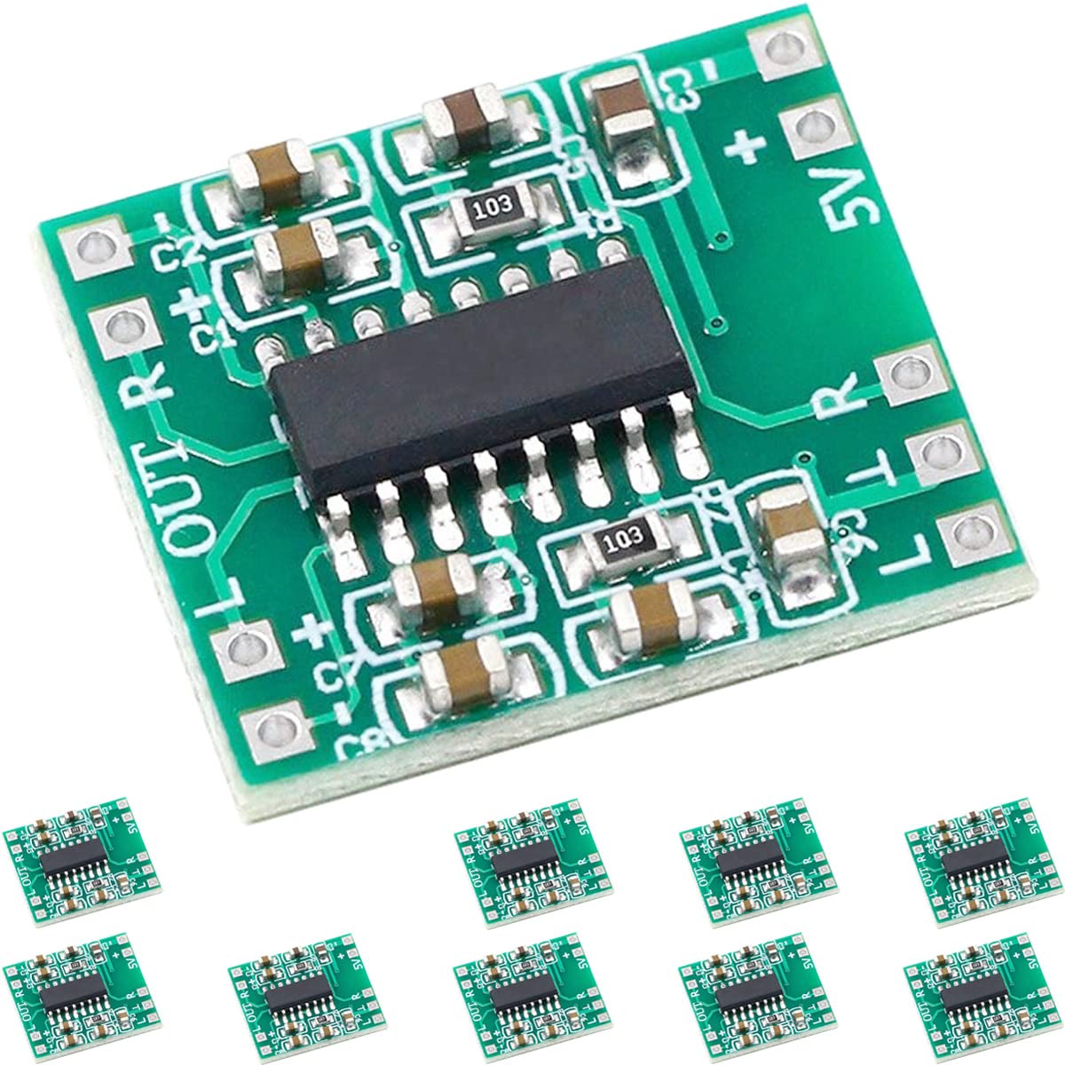 DAOKAI 10Pcs PAM8403 Digital Audio Amplifier Board Super Small Power Amplifier Module 3W+3W Class-D Dual Channel Amplifier Board 2.5V-5.5V USB Powered High Efficiency 90%