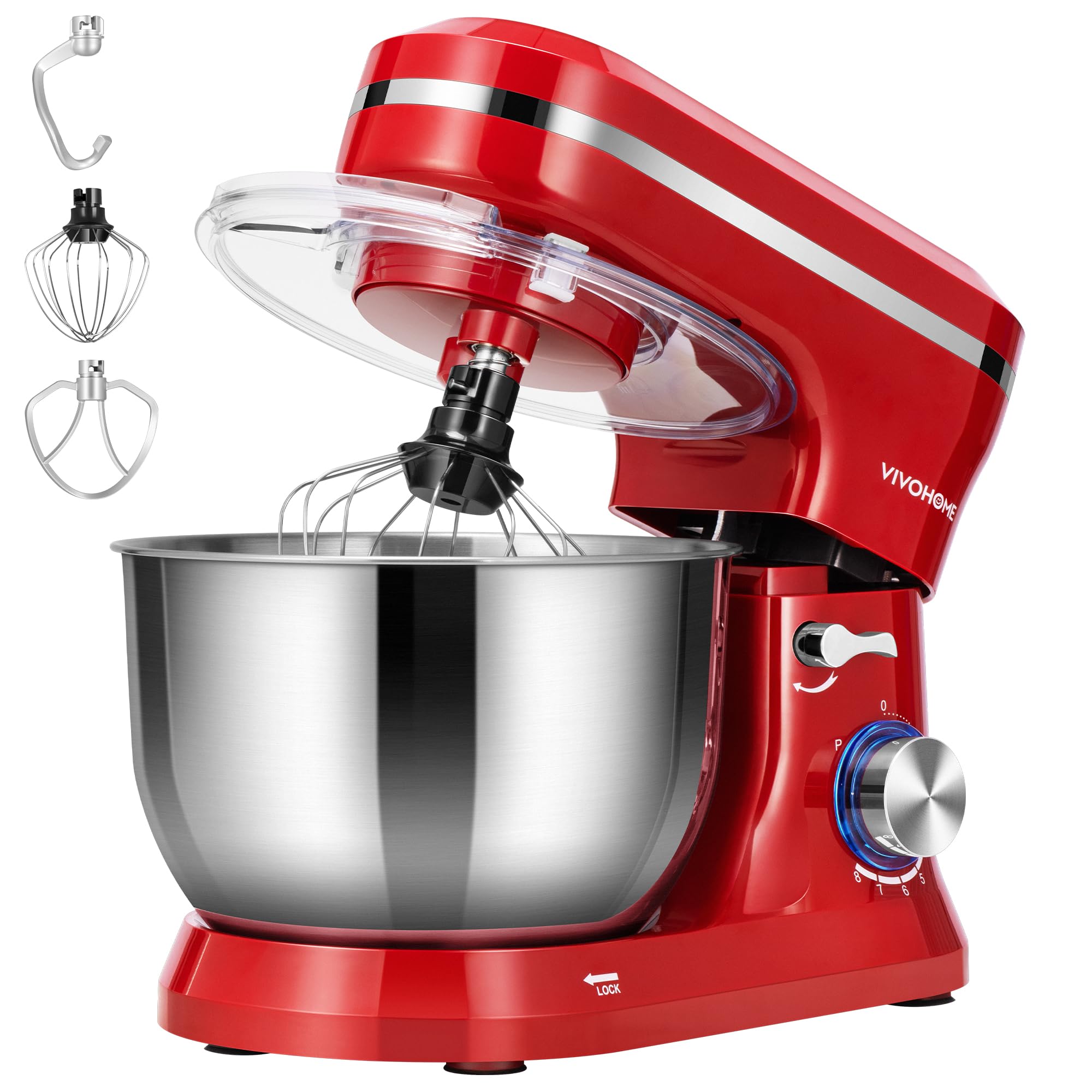 VIVOHOME 4.75 Quart Stand Mixer, 8 Speed Kitchen Electric Food Mixer, Household Stand Mixer for Baking, Cake, Bread with Beater, Dough Hook, Wire Whip and Egg Separator, Red