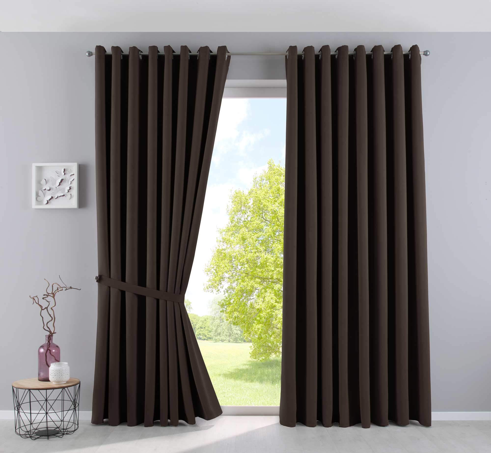 GardinenboxNewYork 201920600-2 Opaque Thermal Curtains Blackout Eyelets Sound-Absorbing Oeko-Tex UV Protection Tiebacks 100% Polyester Brown H 245 x W 295 cm