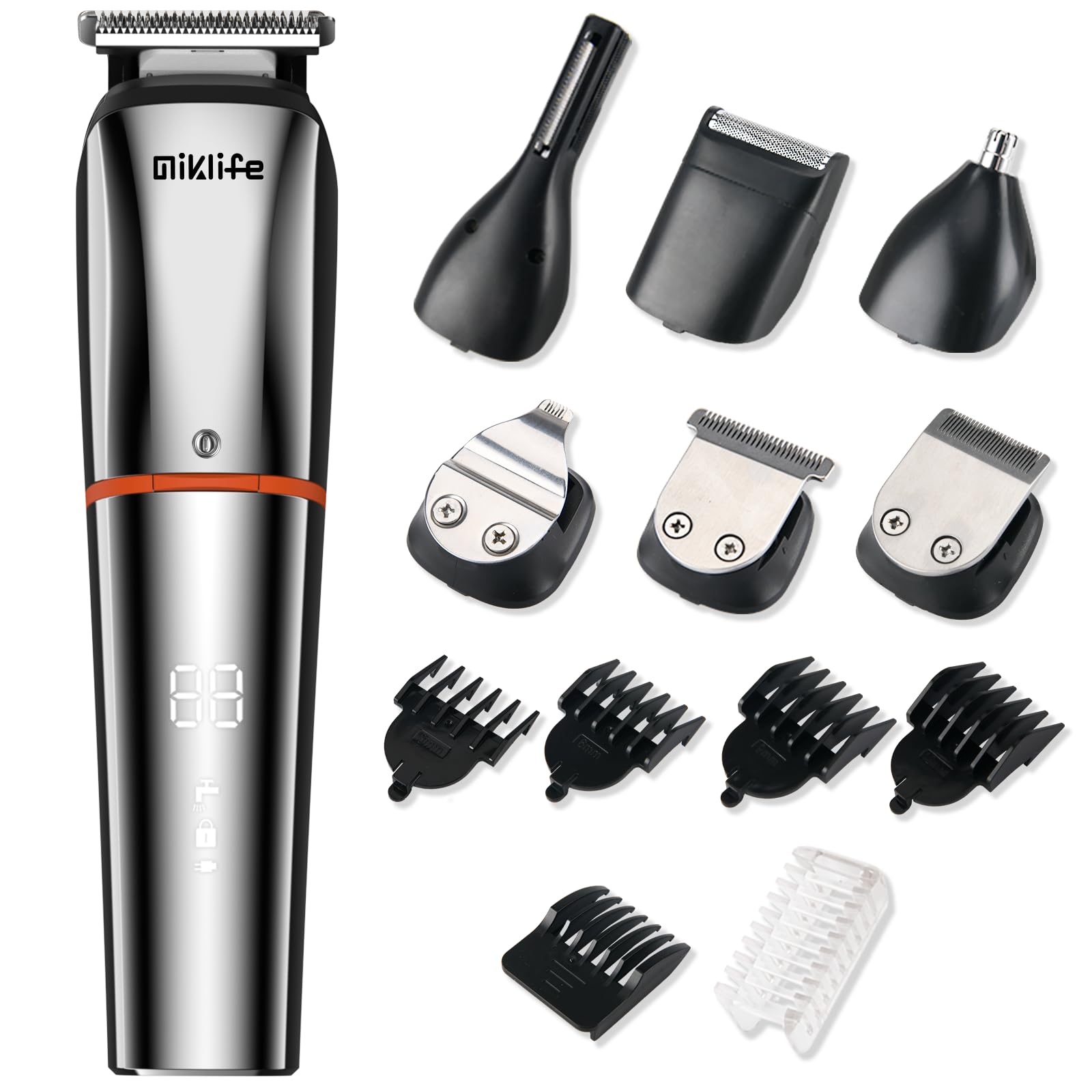 MIKLIFEHair Trimmers,Beard Trimmer,6 in 1 Kit Electric Cordless Nose Trimmer Mens Grooming Trimmer for Beard Head Face and Body hair clipper USB Rechargeable Orange