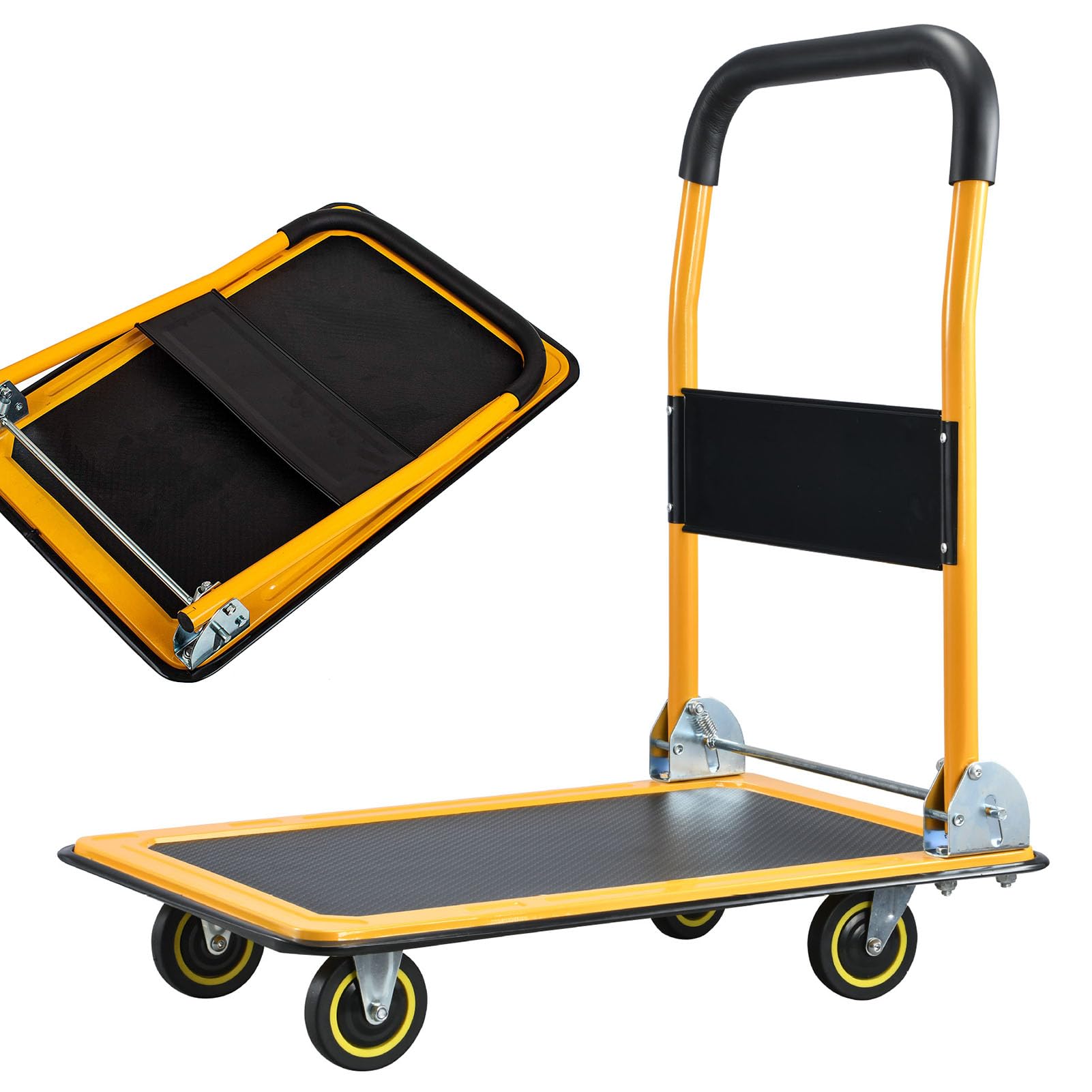 Beauenty Folding Hand Truck, Portable Thickened Platform Trolley With Silent PU Wheels, Multi Purpose Transport Handcart