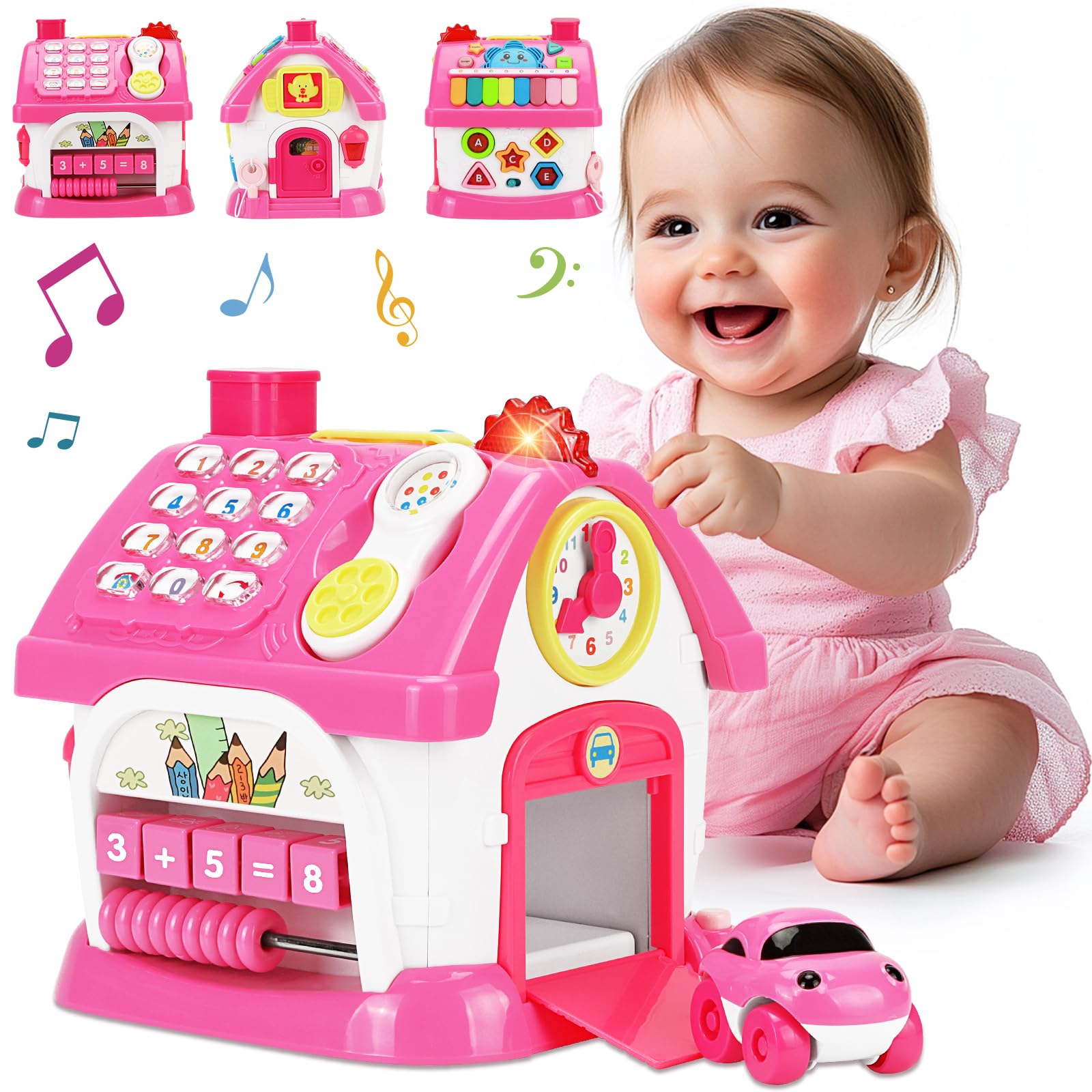 Aitbay Toys for 1 Year Old Girl Gifts: Baby Musical Toys 6-12 12-18 Months 8-in-1 Multi-Functional House - Montessori Educational Toys for Toddlers 1-3 - First Christmas 1st Birthday Gifts