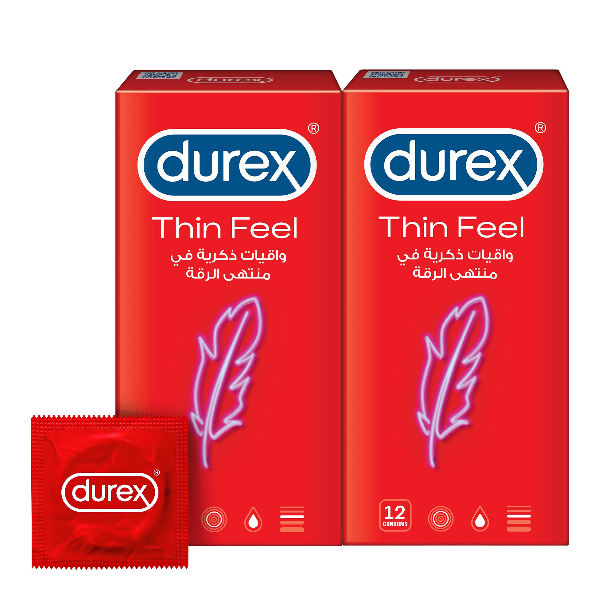 Durex Thin Feel Lubricated Condoms for Men - 12 Pieces Twin Pack