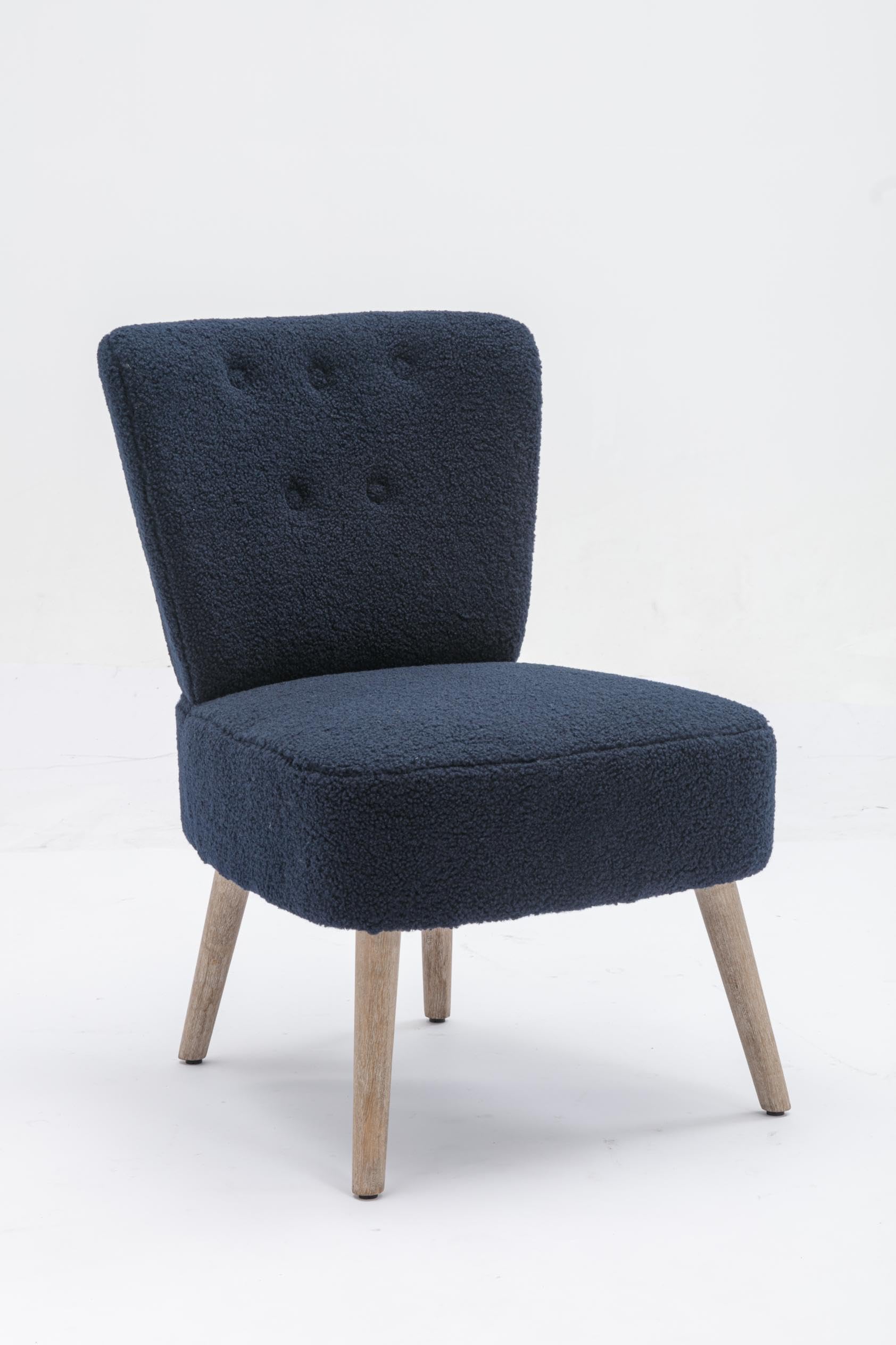 Warmiehomy Slipper Chair Modern Accent Chair Teddy Fabric Chair Tufted Button Upholstered Armless Chair Corner Side Chair Vanity Chair for Bedroom, Living Room,Blue