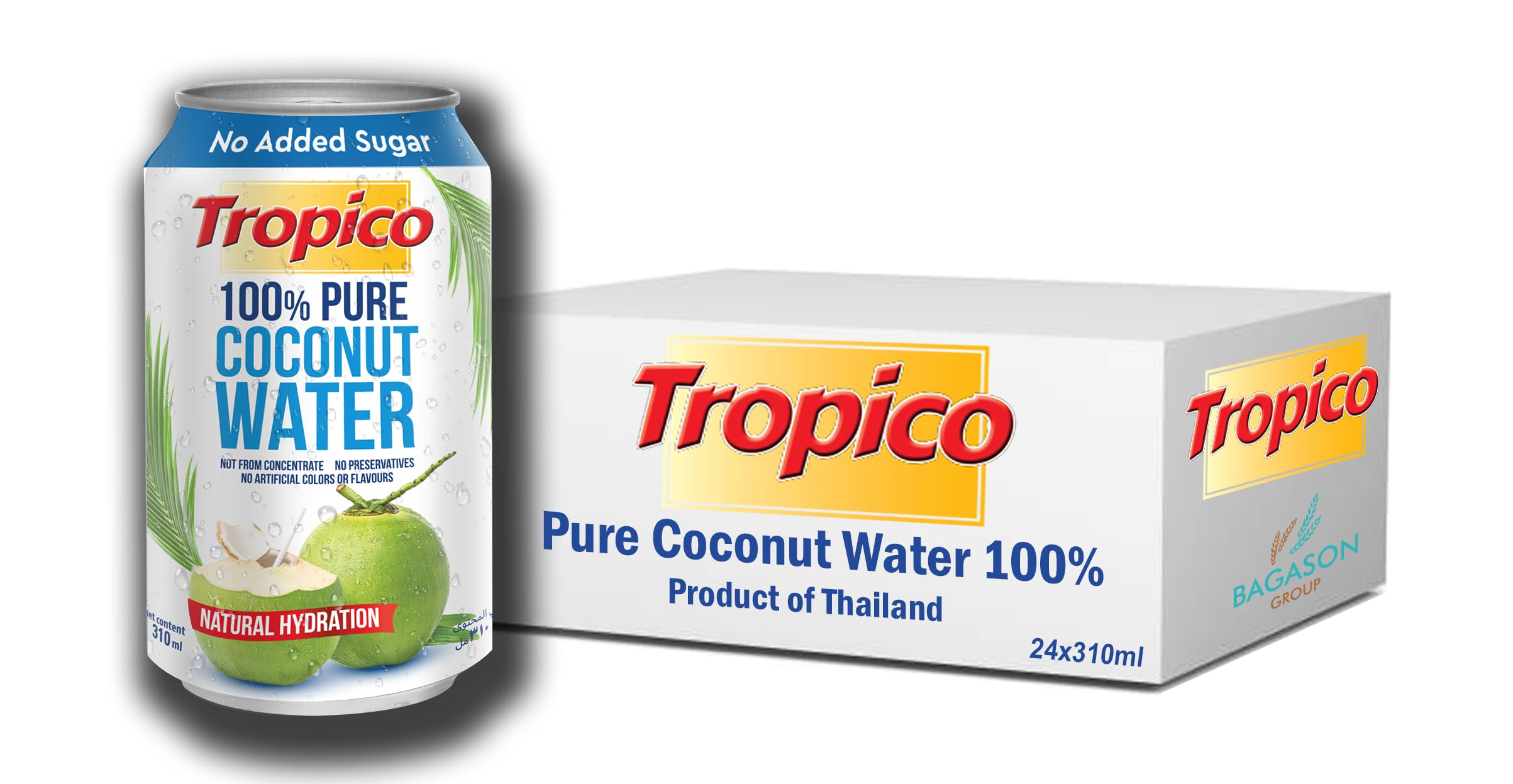 Tropico 100% Pure Thai Coconut Water, 310 ml, Pack of 24 | No Added Sugar | Product of Thailand