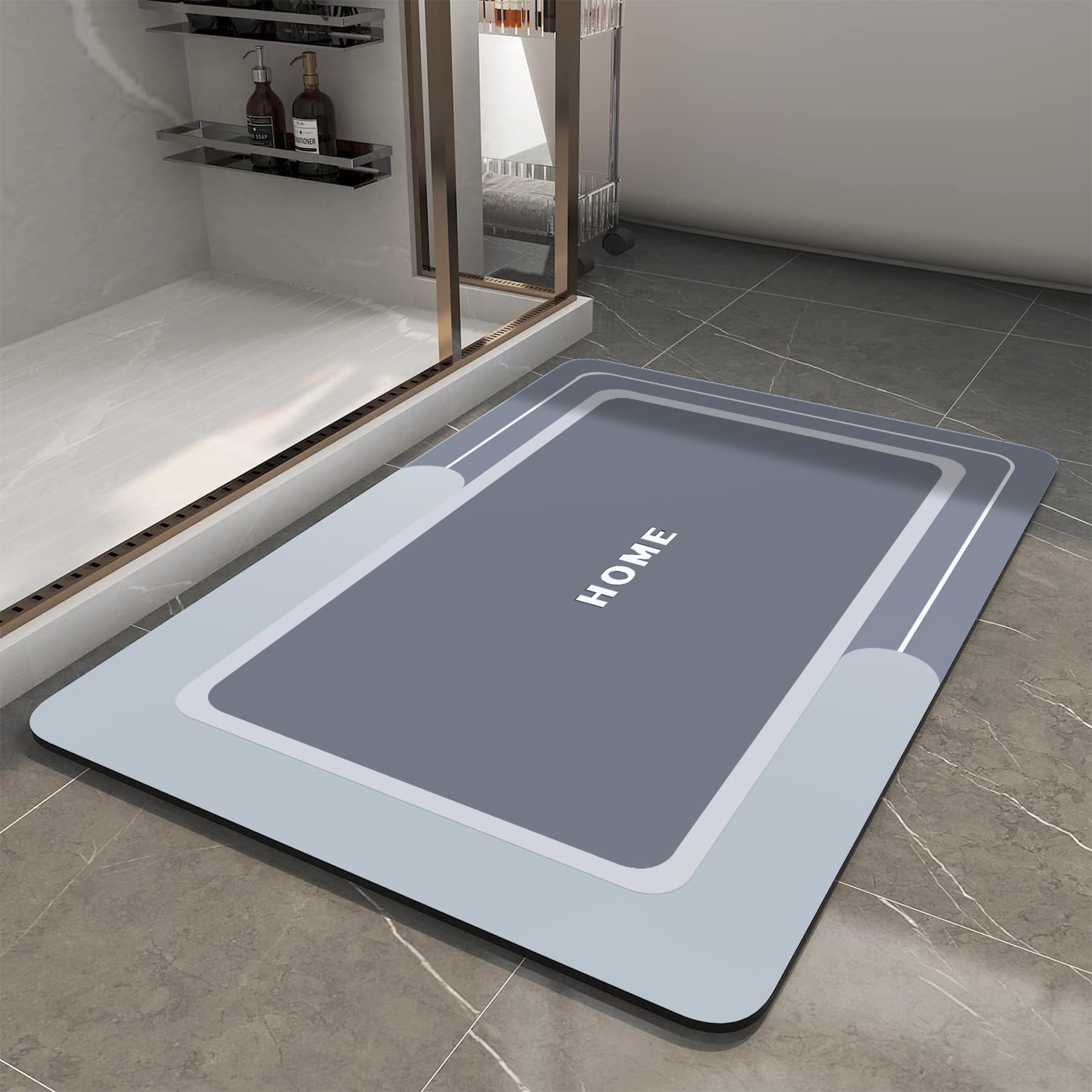 THMINSBath Mat,80x50 CM Bathroom Mat,Rug Non Slip Super Absorbent, Stain Resistant Quick,Dry Thin, Bathroom Rug,Bath Mats, for Bathroom Floor Bathtub Vanity,Bathmat Bath Rug, Easy Care,Grey