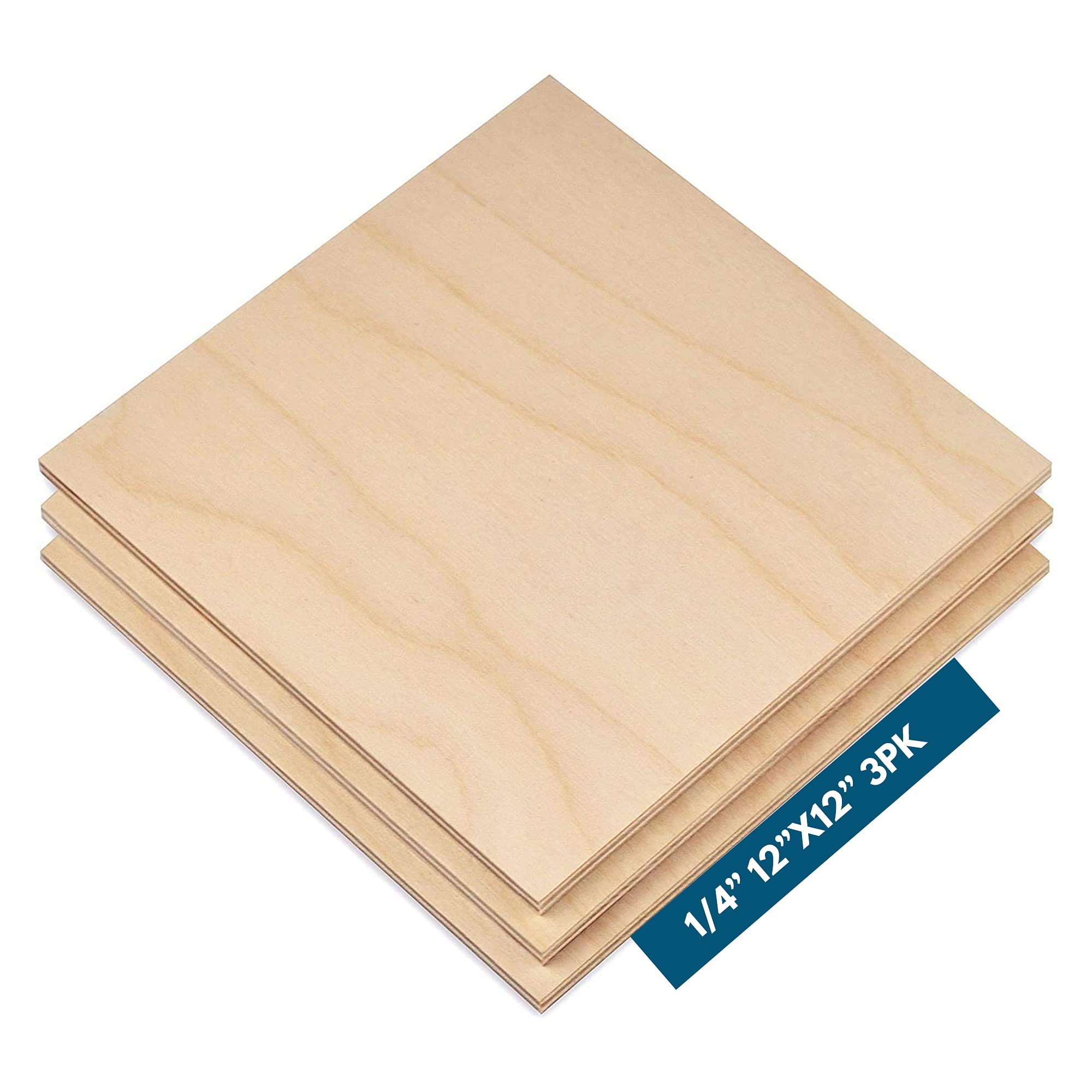 6MM 1/4" x 12 x 12 Baltic Birch Plywood – B/BB Grade (Package of 3) Perfect for Arts and Crafts, School Projects and DIY Projects, Drawing, Painting, Wood Engraving, Wood Burning and Laser Projects