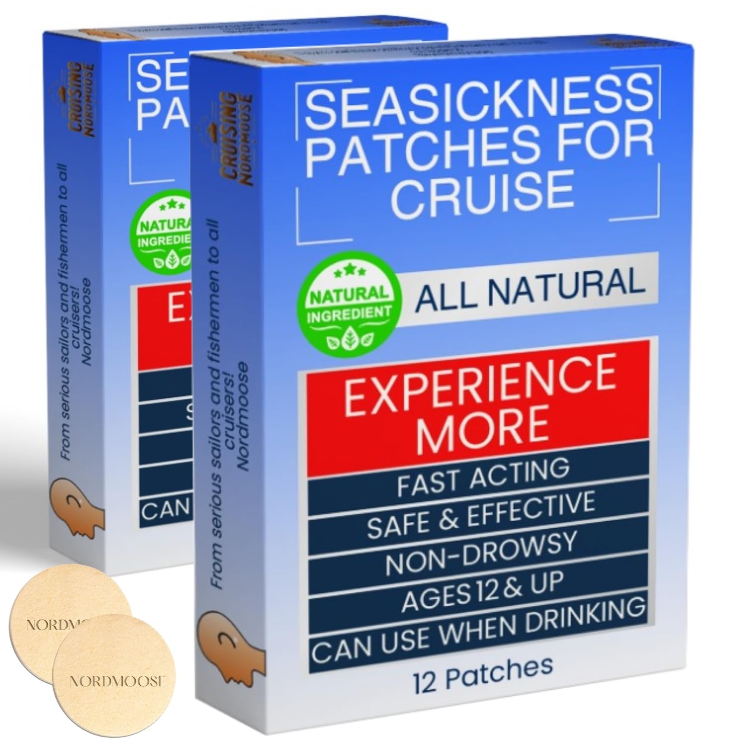 Sea Sickness Patches for Cruise - (Pack of 2) - All Natural Motion Sickness Patches for Cruise - Non Drowsy Cruise Patches for Sea Sickness - Behind Ear Seasickness Patches for Cruise