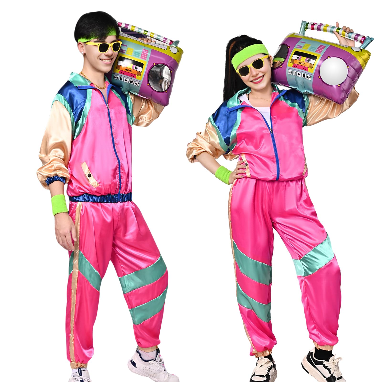 Amycute 80s Shell Suit for Men Women Retro 80s Tracksuit, 1980s Disco Fancy Dress 80s 90s Costume Outfits Adults Halloween