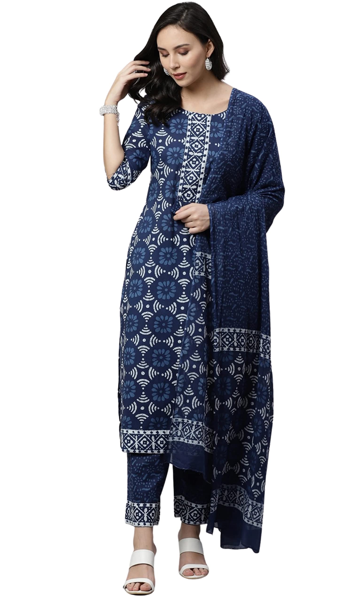 AmayraWomen's Rayon Printed Straight Kurti with Palazzos and Dupatta set