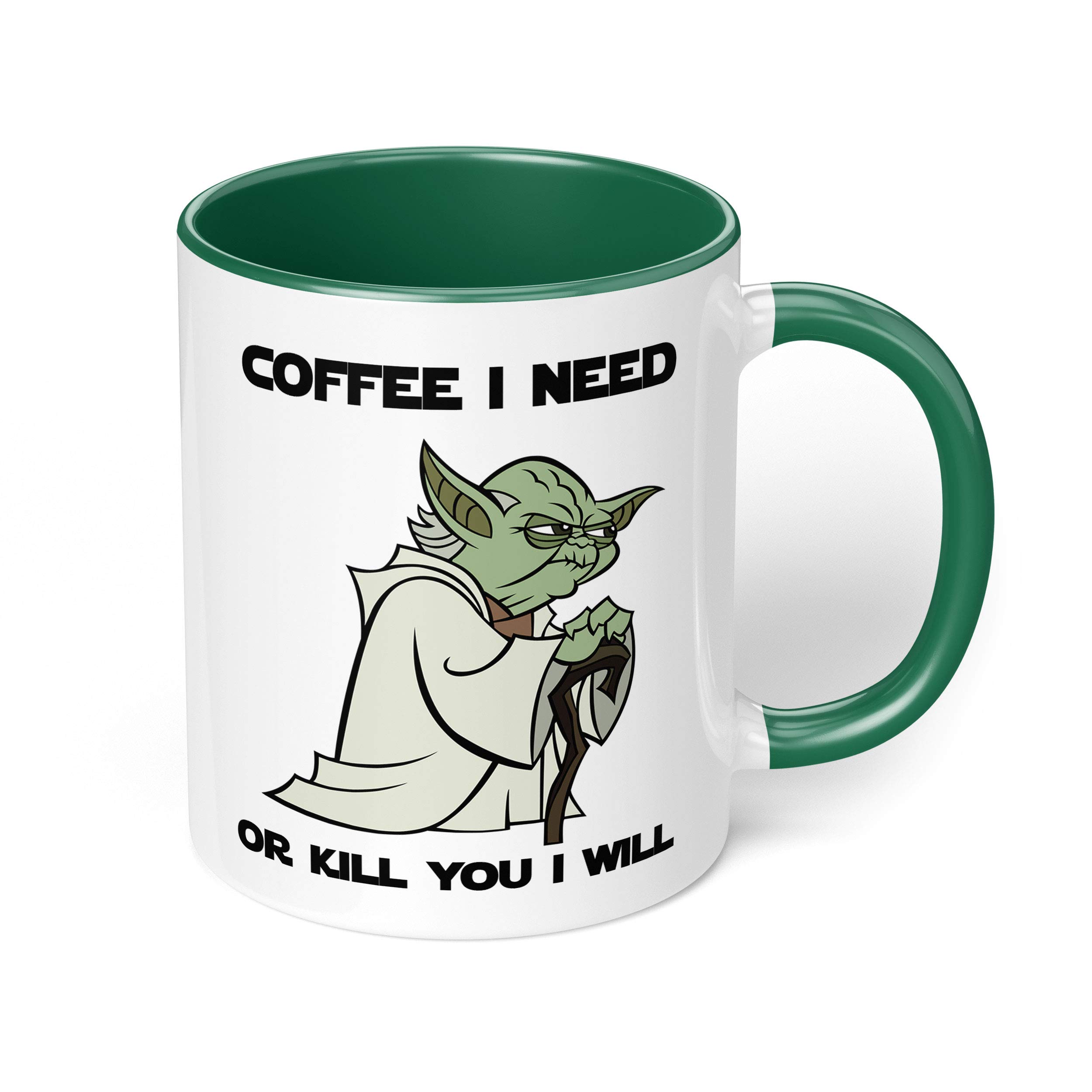 1 Mug - "Star Wars Yoda" Funny Quote - Perfect for your cuppa Coffee, Tea, Karak, Milk, Cocoa or whatever Hot or Cold Beverage you Drink! - 11 Oz - Green Handle & Inside Colour