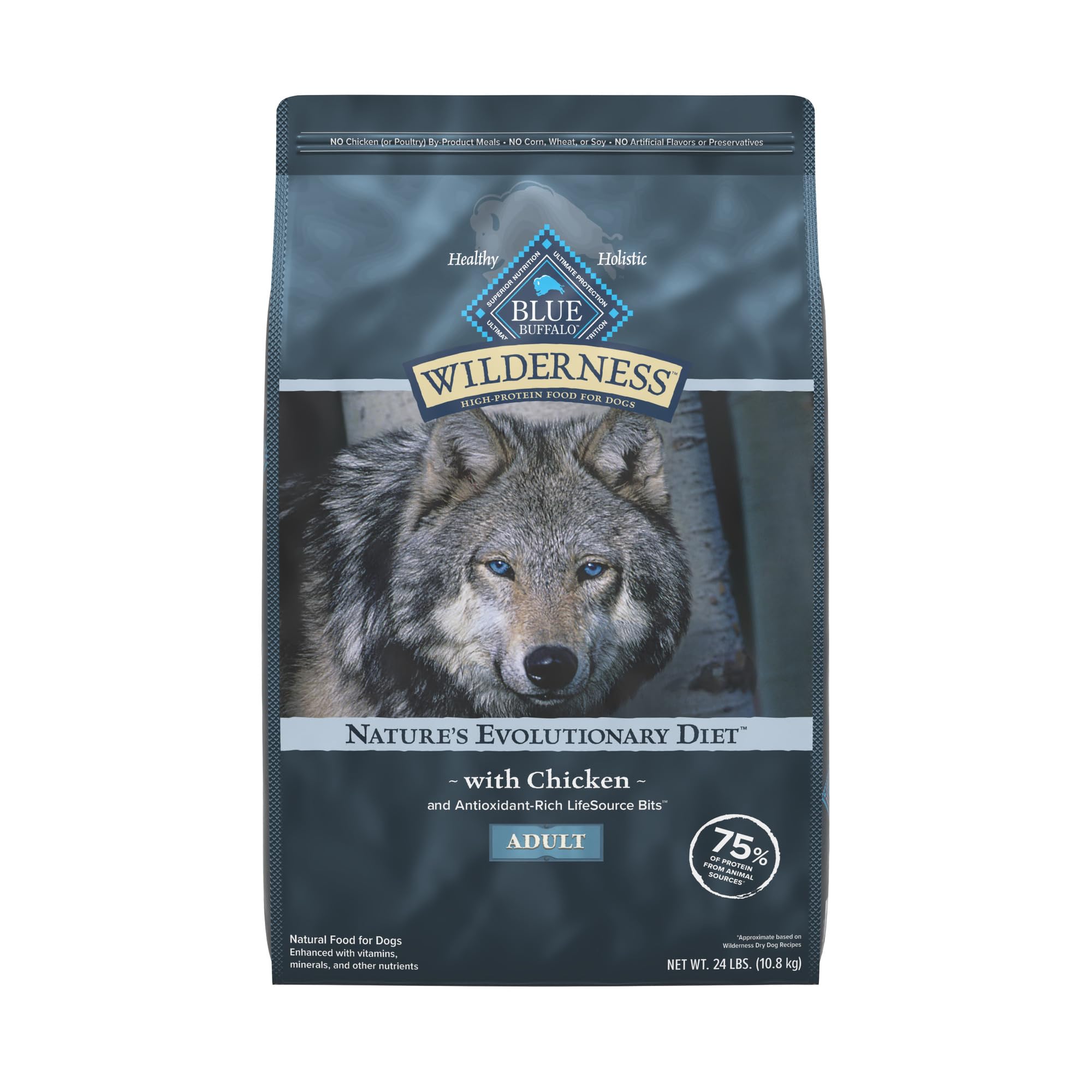 Blue BuffaloWilderness Natural High-Protein Dry Food for Adult Dogs, Chicken Recipe, 24-lb. Bag