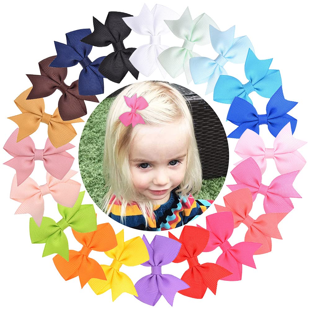 20pcs Baby Girls Clips, Grosgrain Boutique Solid Color Ribbon Mini Hair Bows Clip for Baby Girls Teens Infants Kids Toddlers Children 0519