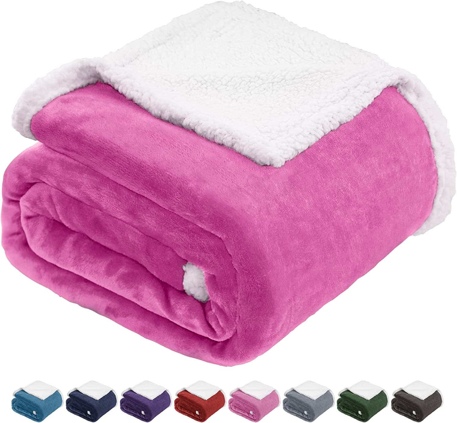 BEAUTEX Sherpa Fleece Throw Blankets, Soft Fluffy Flannel Plush Blanket and Throw, Fuzzy Cozy Pink Cuddle Blankets for Couch Bed Sofa Adults (50" x 60", Pink)