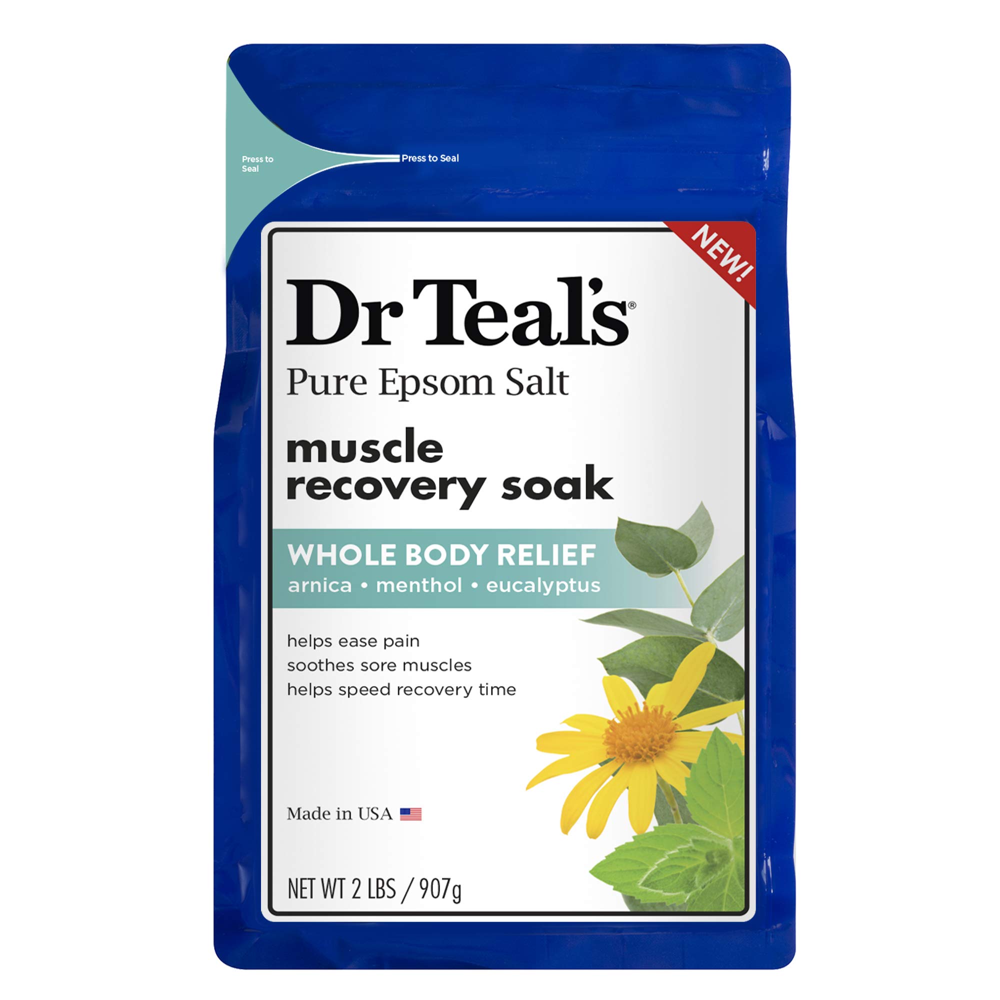 Dr. Teal's Epsom Salt - Muscle Recovery Soak - Whole Body Relief with Arnica, Menthol, Eucalyptus - 2lb bag