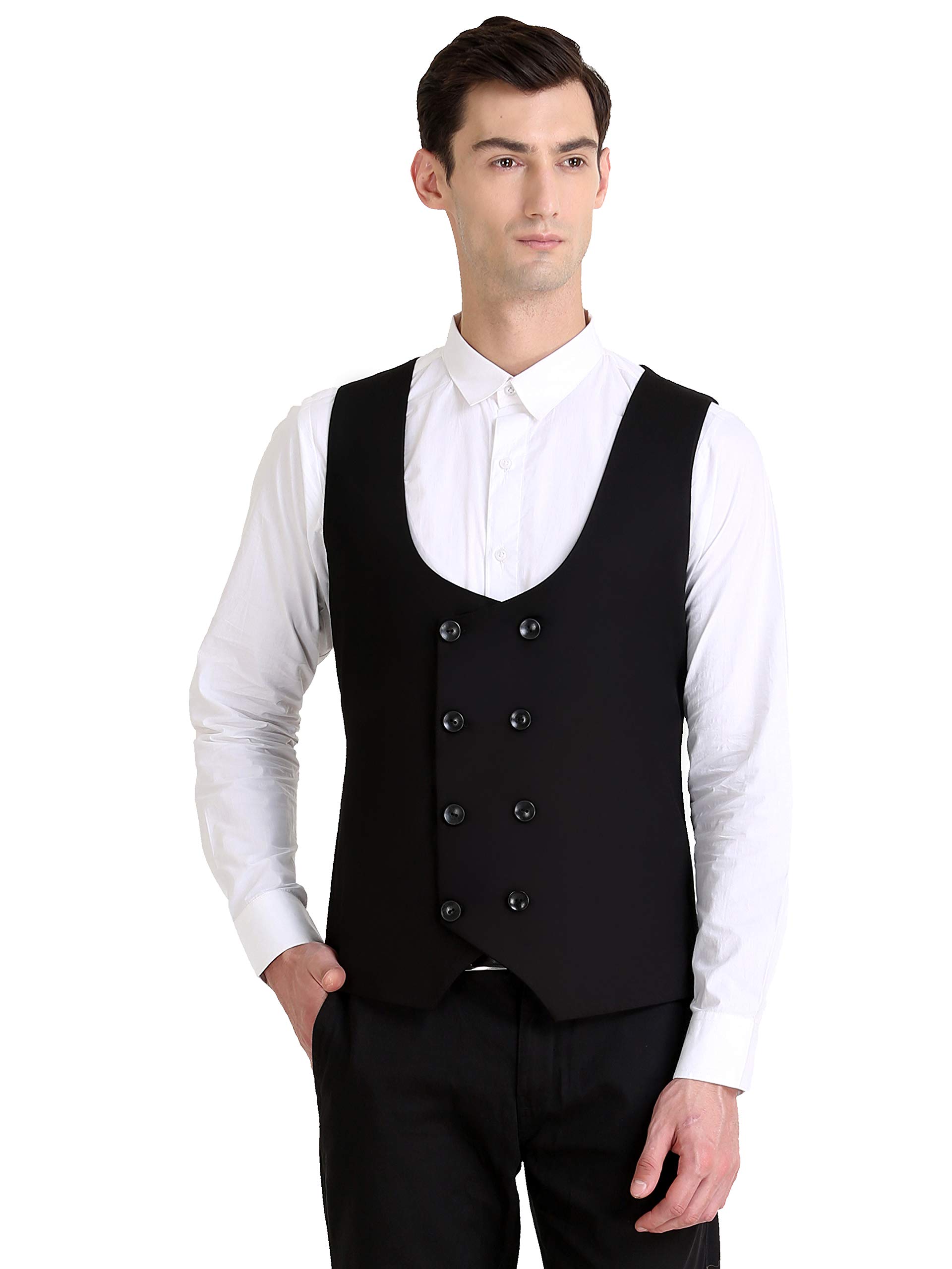 Raas Prêt Men Cotton Poplin Double Breasted Waistcoat (RP20_MW17B_Black)