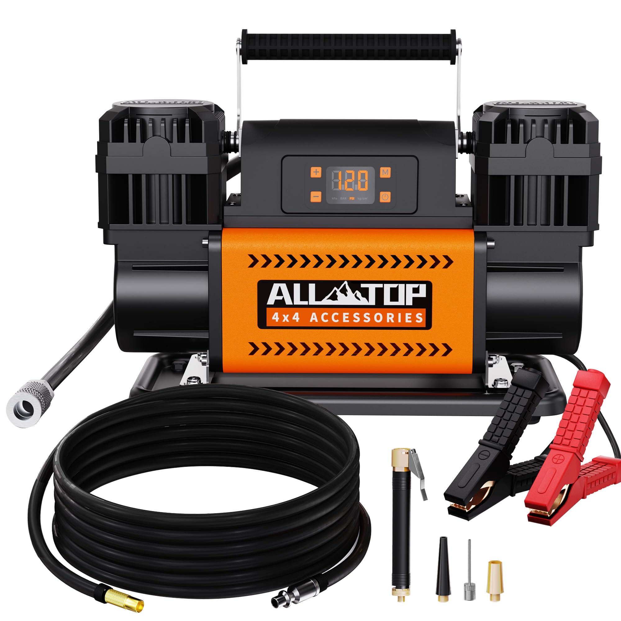 ALL-TOP 12V Air Compressor w/LCD Control Panel to Preset Target Pressure, 150PSI, 350L/min Air Pump Inflator for Overland (Double Cylinder)