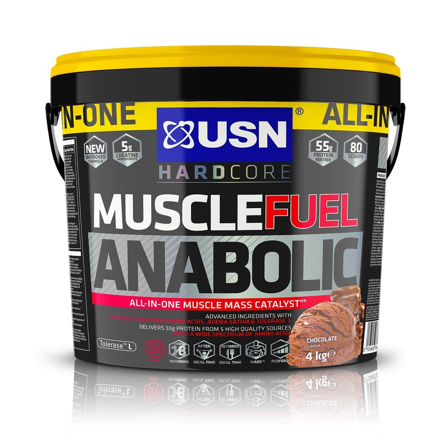 USN Muscle Fuel Anabolic 4 kg,Powerful All-In-One Shake,Supports Muscle Performance,Supports Muscle Recovery and Growth (Chocolate)