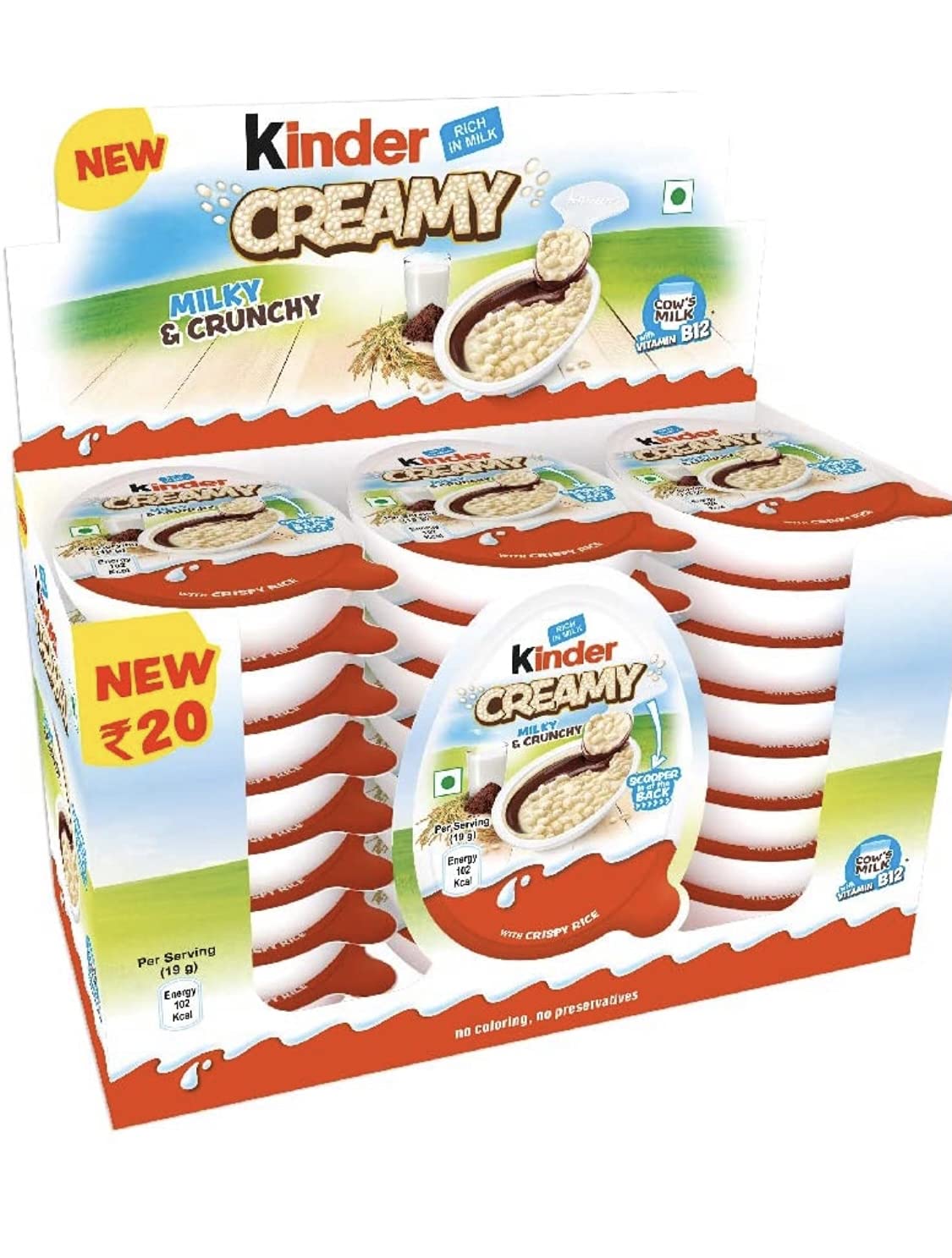 Dave's American Food Kinder Creamy Pack Of 24 Milky and Cocoa Chocolate with Extruded Rice, 456 Grams