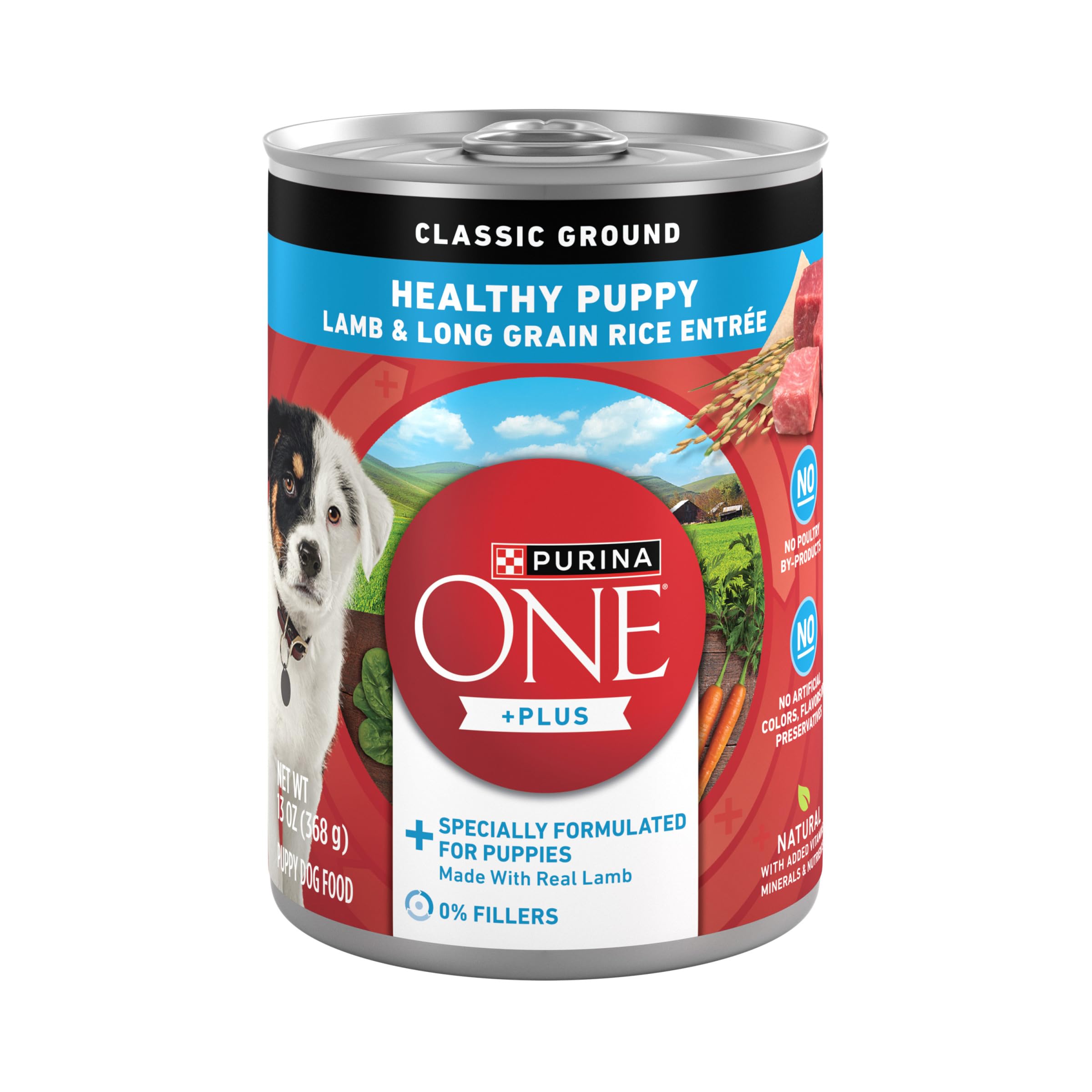 Purina ONE Plus Wet Puppy Food Classic Ground Healthy Puppy Lamb and Long Grain Rice Entree - (Pack of 12) 13 oz. Cans