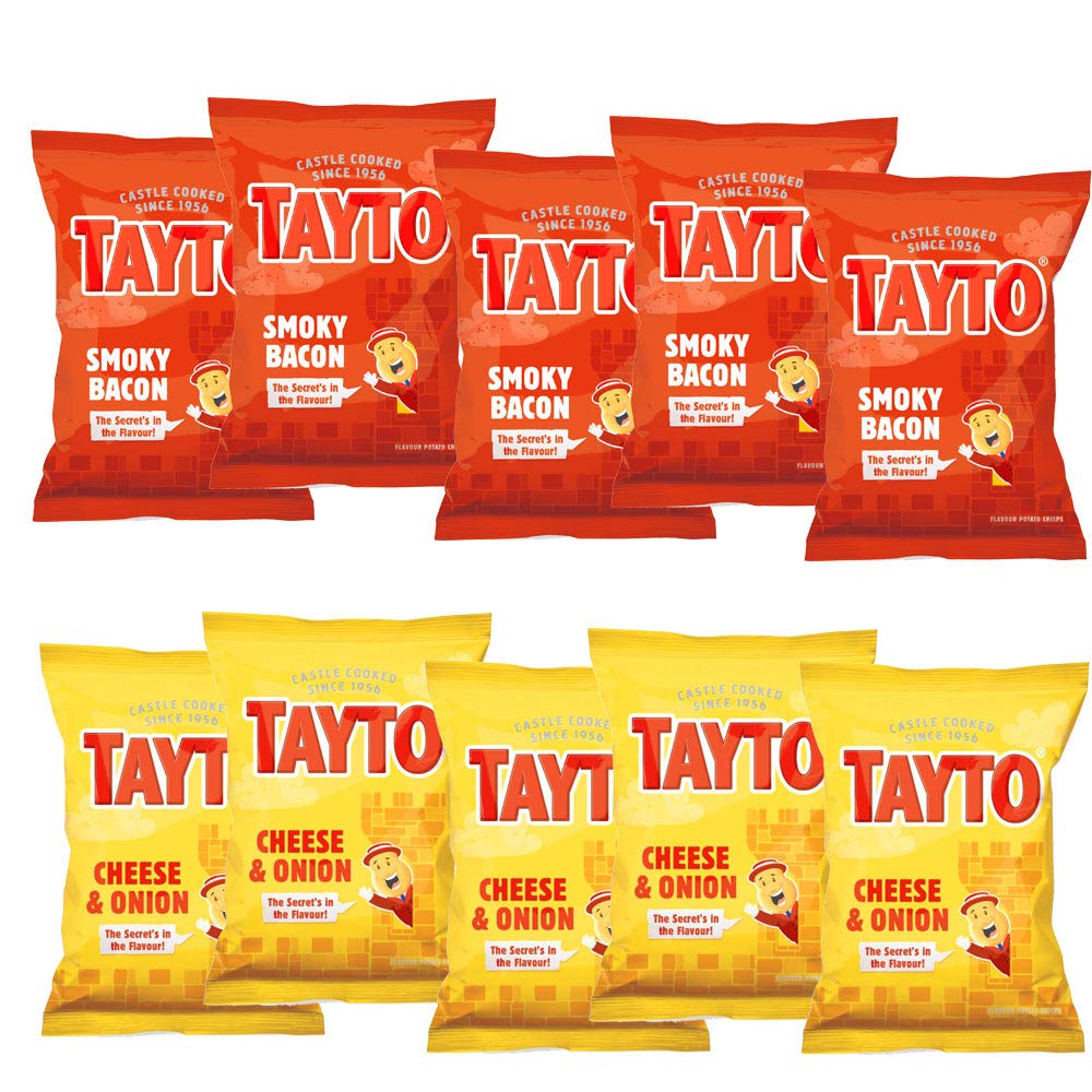 Tayto 2 x 5 Packs Cheese & Onion Smokey Bacon Crisps (10 x 25g Bags)