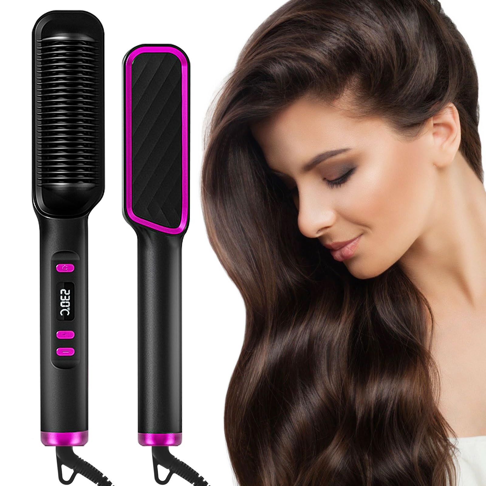 Hair Straighteners, Fast Heating Ionic Hair Straightener Brush, 80-230°C Adjustable Temperature Straighteners with LCD Temperature Display, Hair Styler Tools for Women, UK Plug (Black)