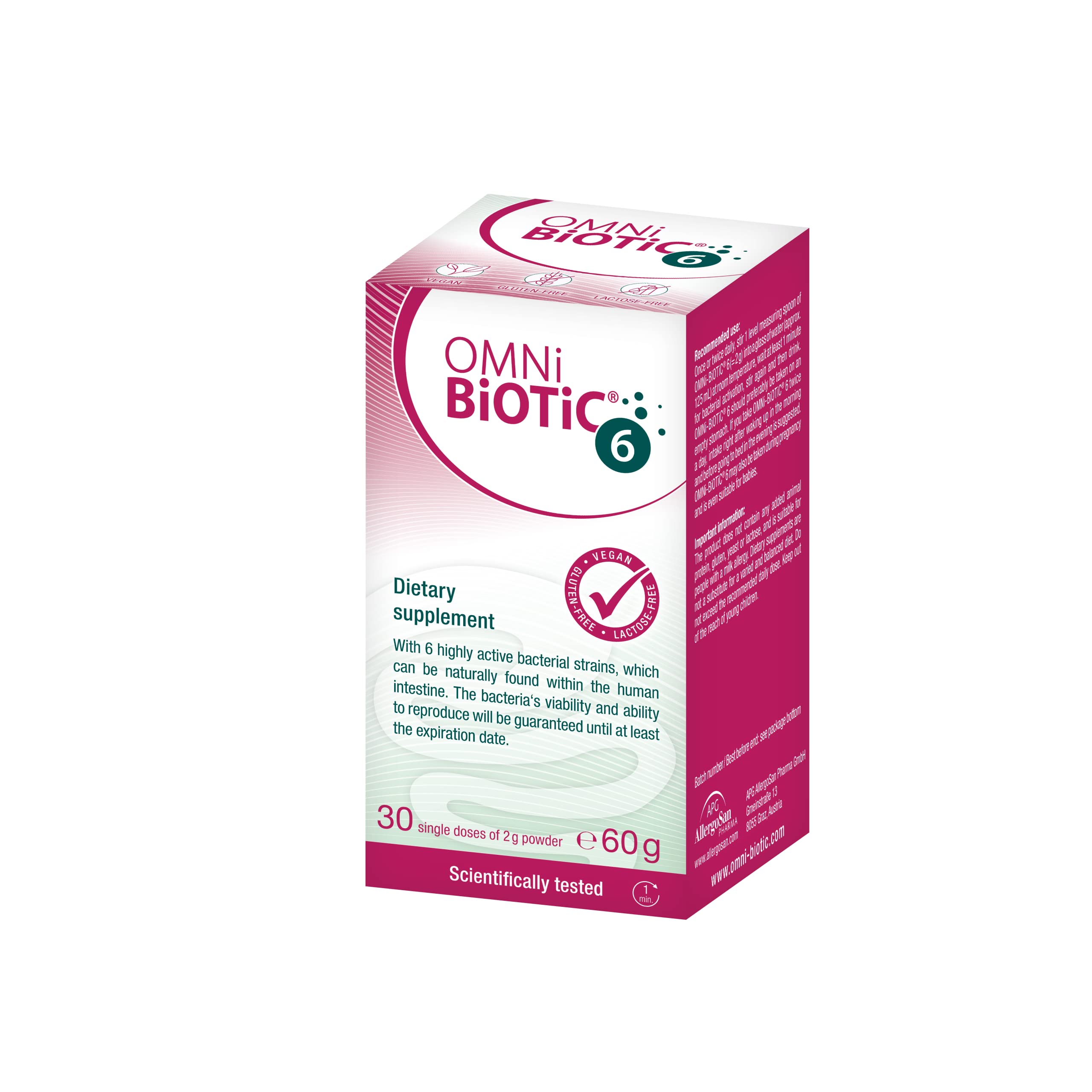 OMNi BiOTiC6, Vegan Multi Strain Formulation, 1 Glass Contains 30 Single doses, White