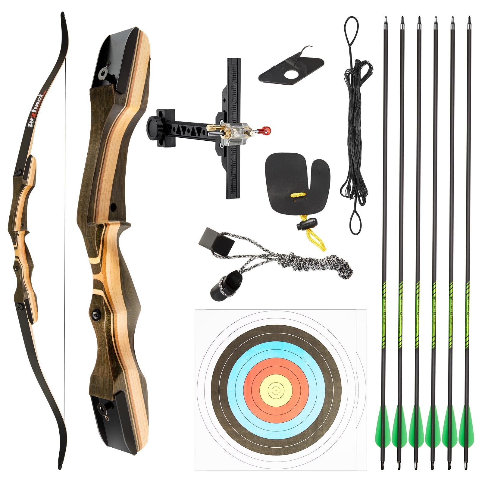 TIDEWE Recurve Bow and Arrow Set for Adult & Youth Beginner, Wooden Takedown Recurve Bow 62" Right Handed with Ergonomic Design for Outdoor Training Practice (20-50lbs)