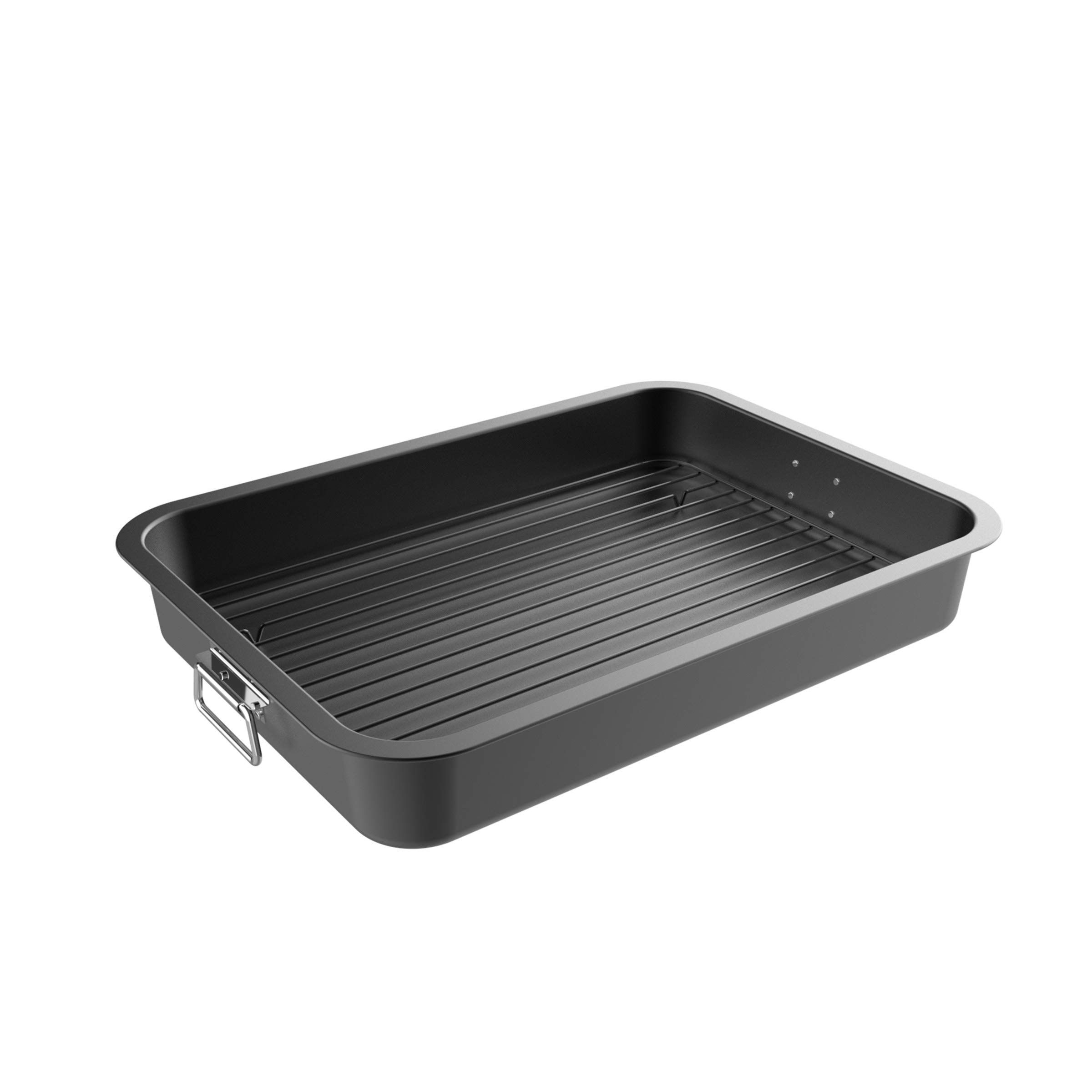 Classic Cuisine Roasting Pan with Flat Rack-Nonstick Oven Roaster and Removable Tray-Drain Fat and Grease for Healthier Cooking-Kitchen Cookware, Black