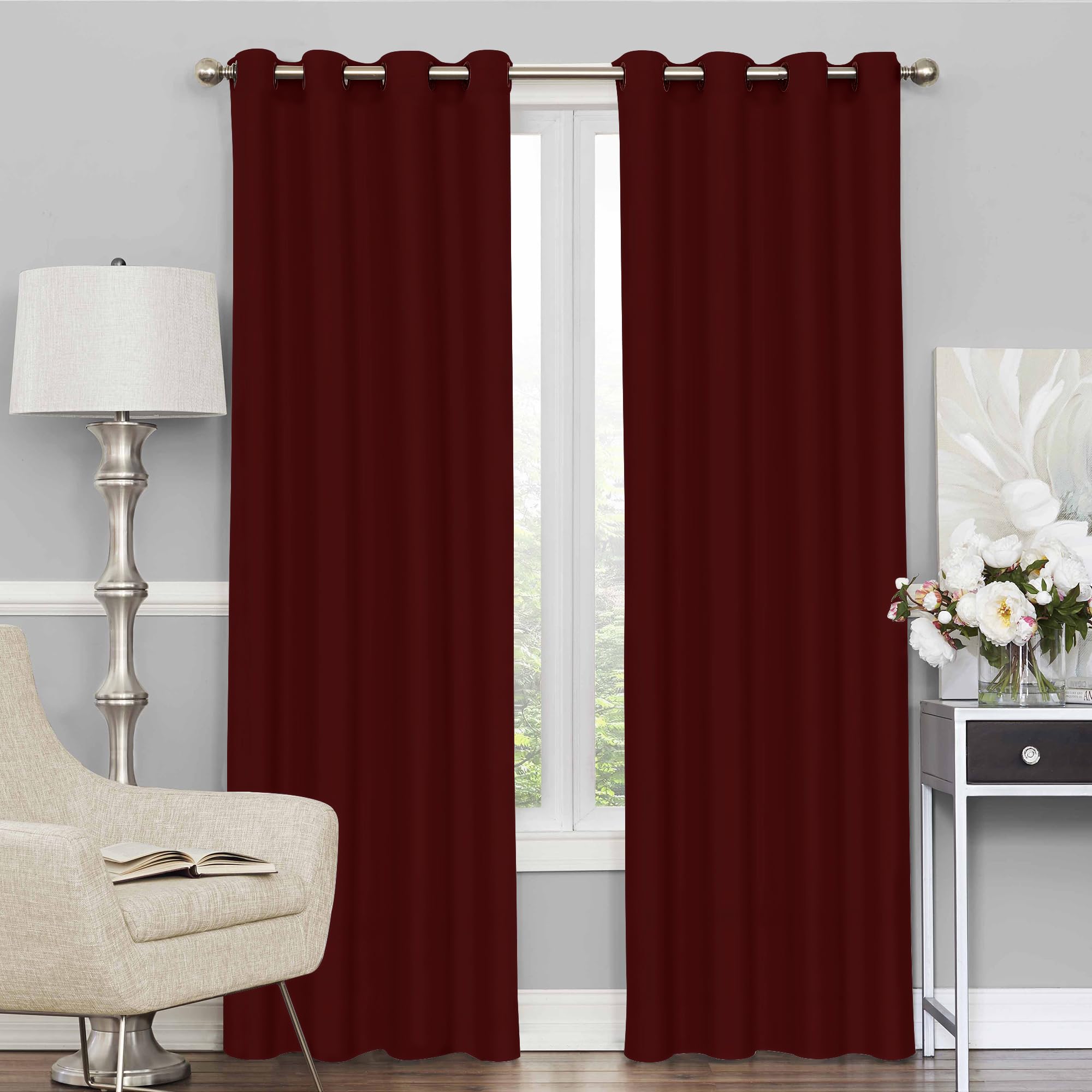 Story@Home 215 CM Premium Faux Silk Solid Pattern 100% Blackout Grommet Door Curtain, Maroon, Pack Of 1