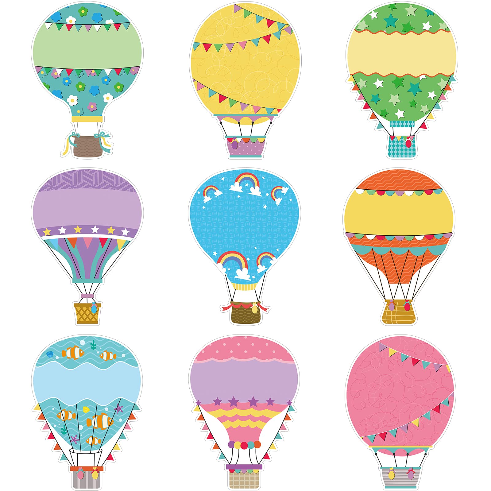 Zonon45 Pieces Colorful Hot Air Balloons Cutouts 5 x 7 Inch Hot Air Balloons Accents Paper Cutouts Name Tags Labels Bulletin Board Class Decoration for Teacher Student Back to School Party Supplies