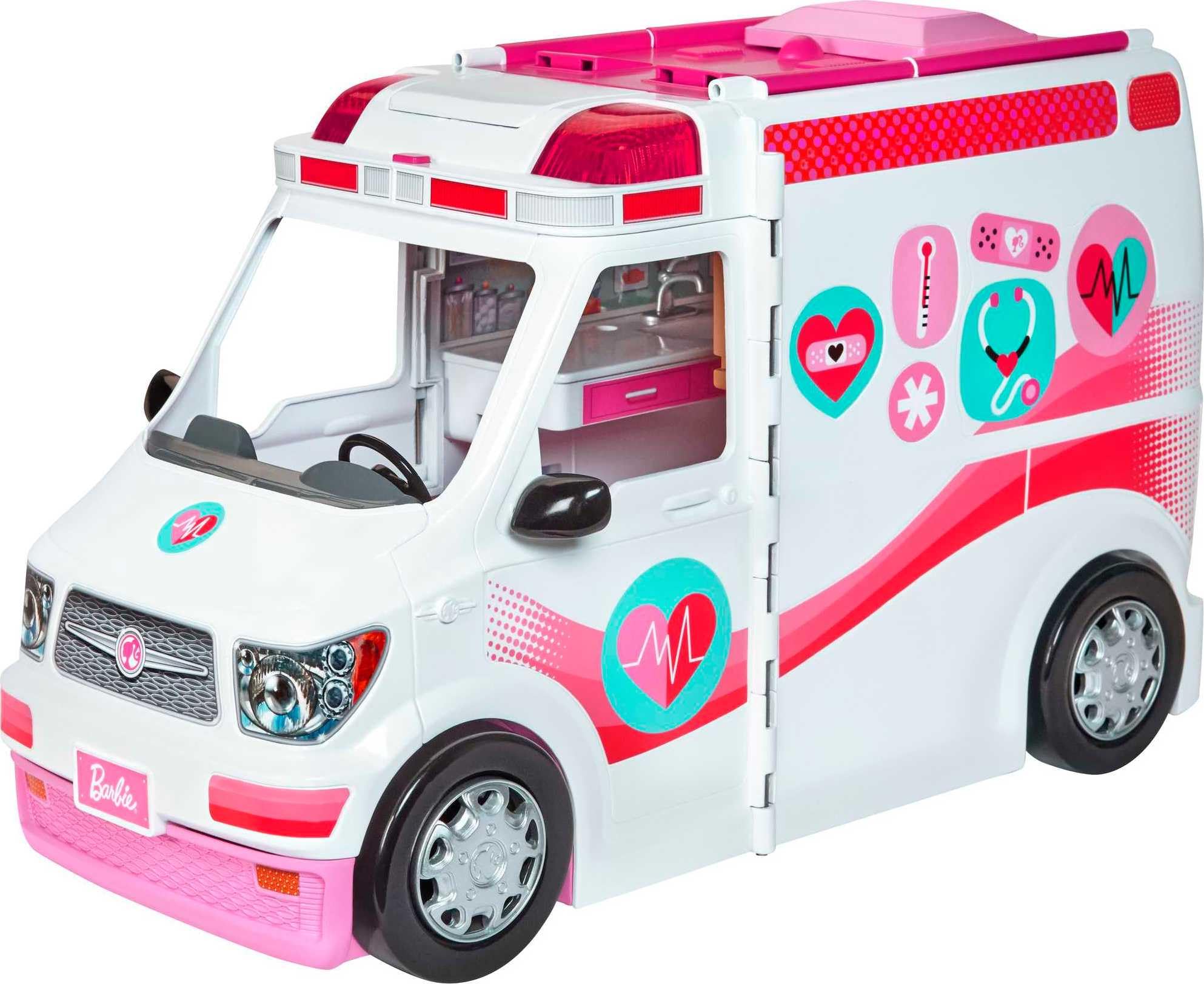 ​​Barbie Care Clinic Vehicle Playset, Ambulance With RollingWheels Transforms Into A Hospital Playset With Lights And Sounds, 20+ Accessories, For 3 To 7 Year Olds Frm19