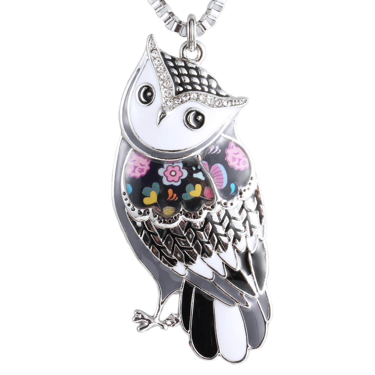 Unique Owl Necklace for Women Multicolor Enamel Animal Charm Pendants