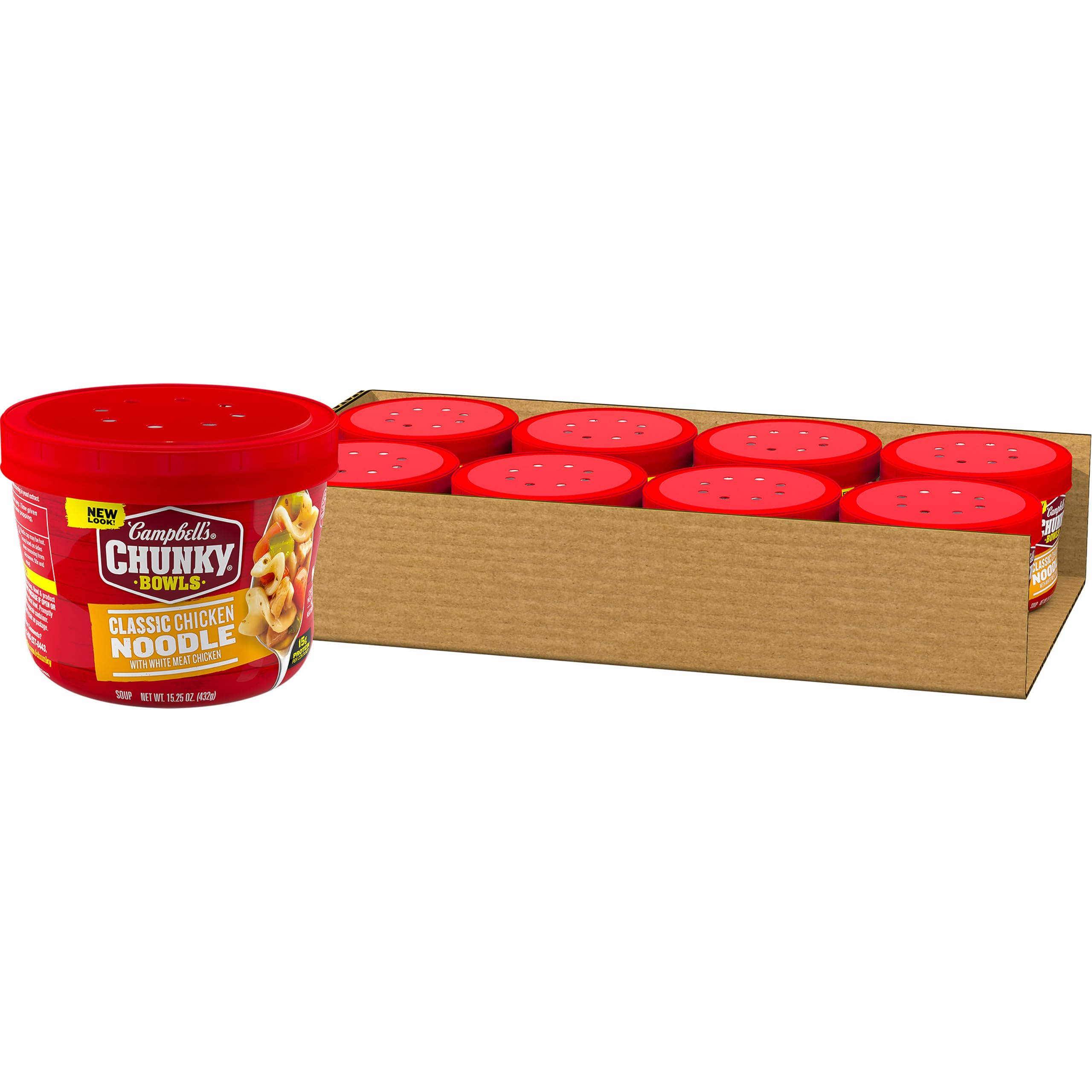 Campbell's Chunky Soup, Classic Chicken Noodle Soup, 15.25 oz Microwavable Bowl (Case of 8)