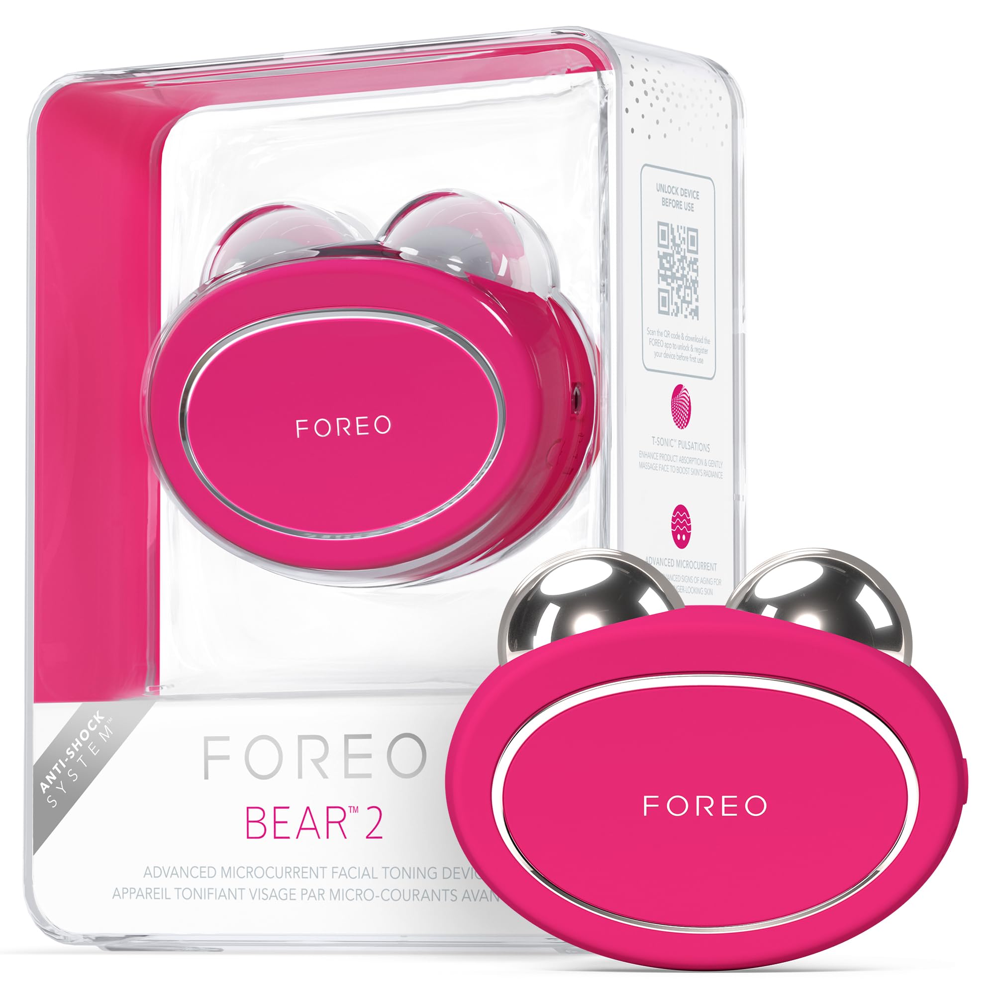 FOREOBear 2 Advanced Lifting & Toning Microcurrent Facial Device, Anti Aging Face Sculpting Tool, Instant Face Lift, Firm & Contour, Non-Invasive Skin Care Tools, Fuchsia