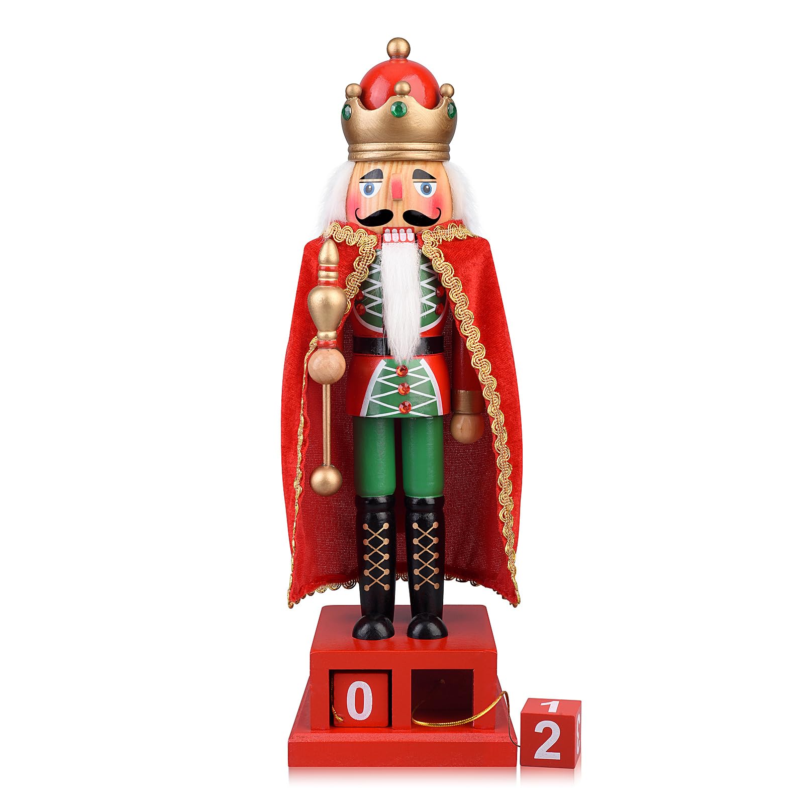 Christmas Nutcracker Figures 14 Inch Wooden Nutcracker King with Scepter Ornaments, Nutcracker Christmas Decor for Shelves and Tables