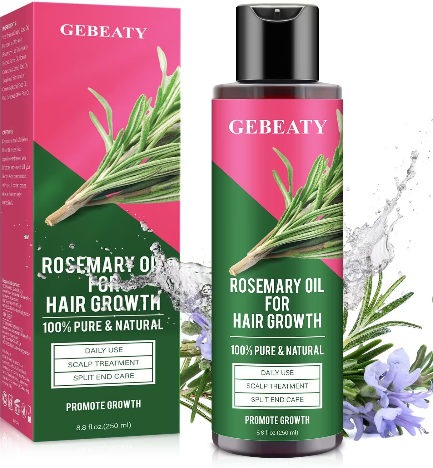 Rosemary Oil for Hair Growth Organic, 8.8 floz Essential Oil for Scalp, Eyebrow and Eyelash, Hair Growth Oil Serum for Women Men Hair Strenghtening Treatment With Jojoba Oil & Castor Oil