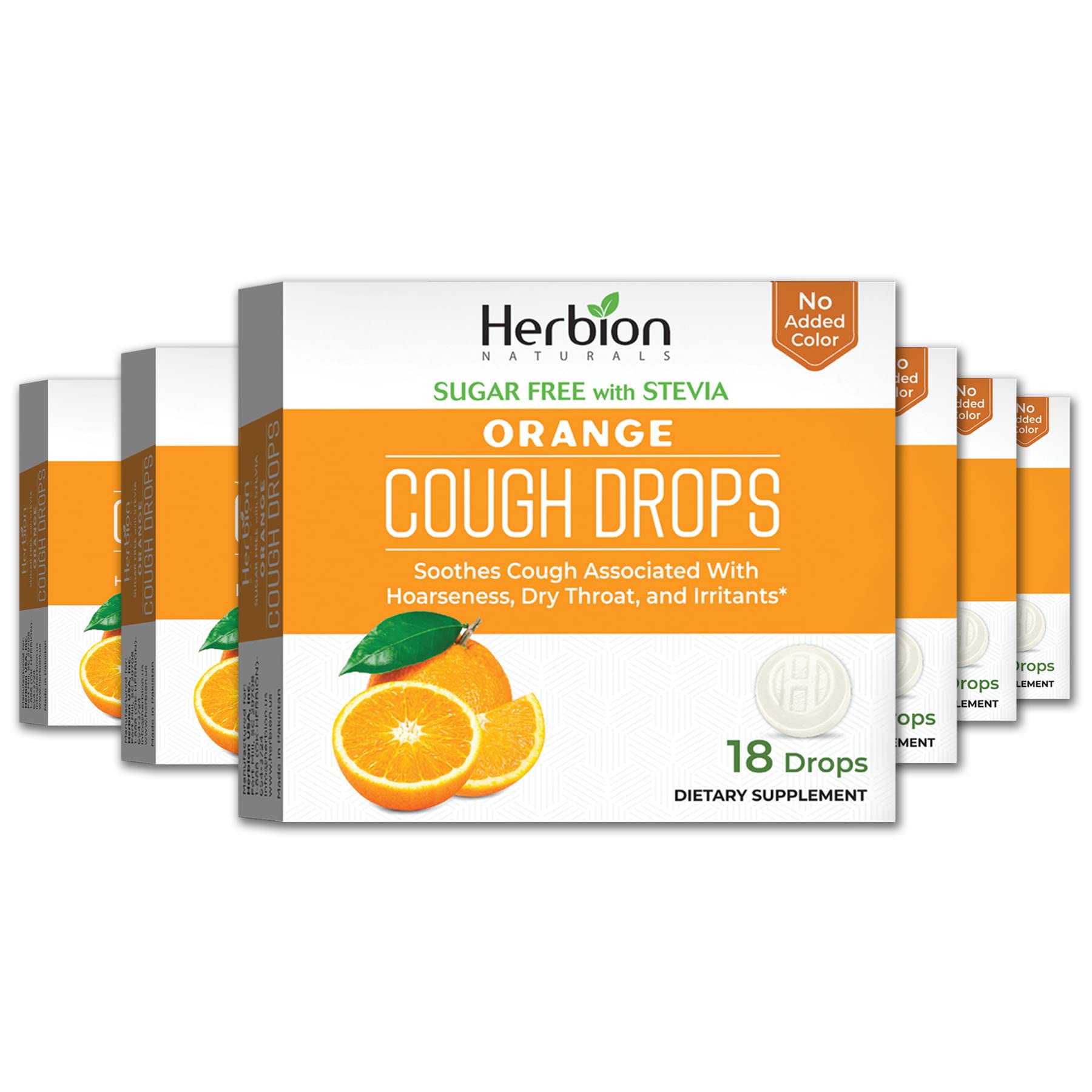 Herbion NaturalsCough Drops with Orange Flavor, Sugar-Free with Stevia, Soothes Cough, for Adults, Children 6 Years and Above, 6 Pack (108 Lozenges)