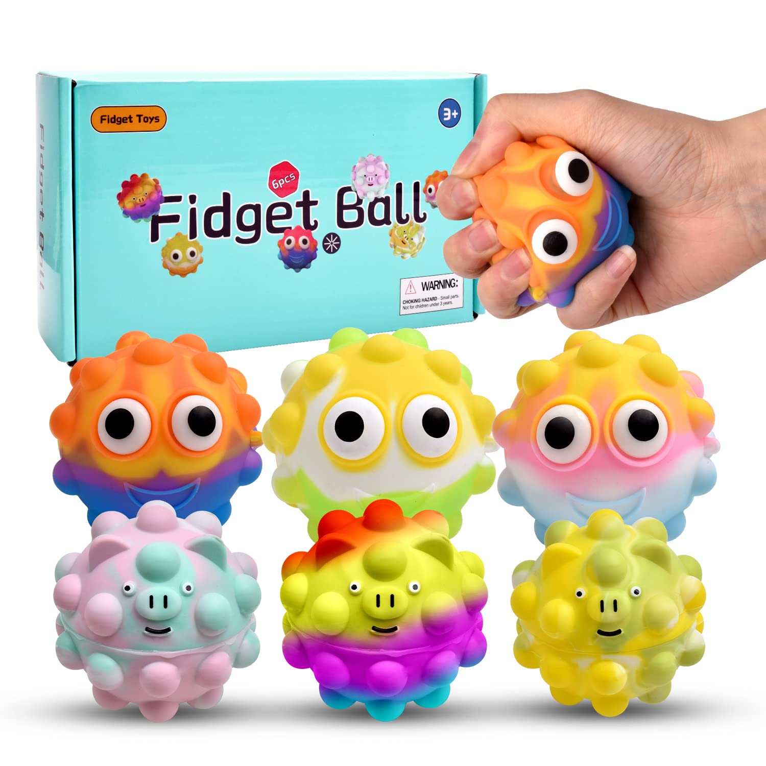 Pop Ball Set Stress Ball 3D Fidget Ball Anxiety Stress Relief for Kids and Adults Gift Fidget Toys (6Pc)