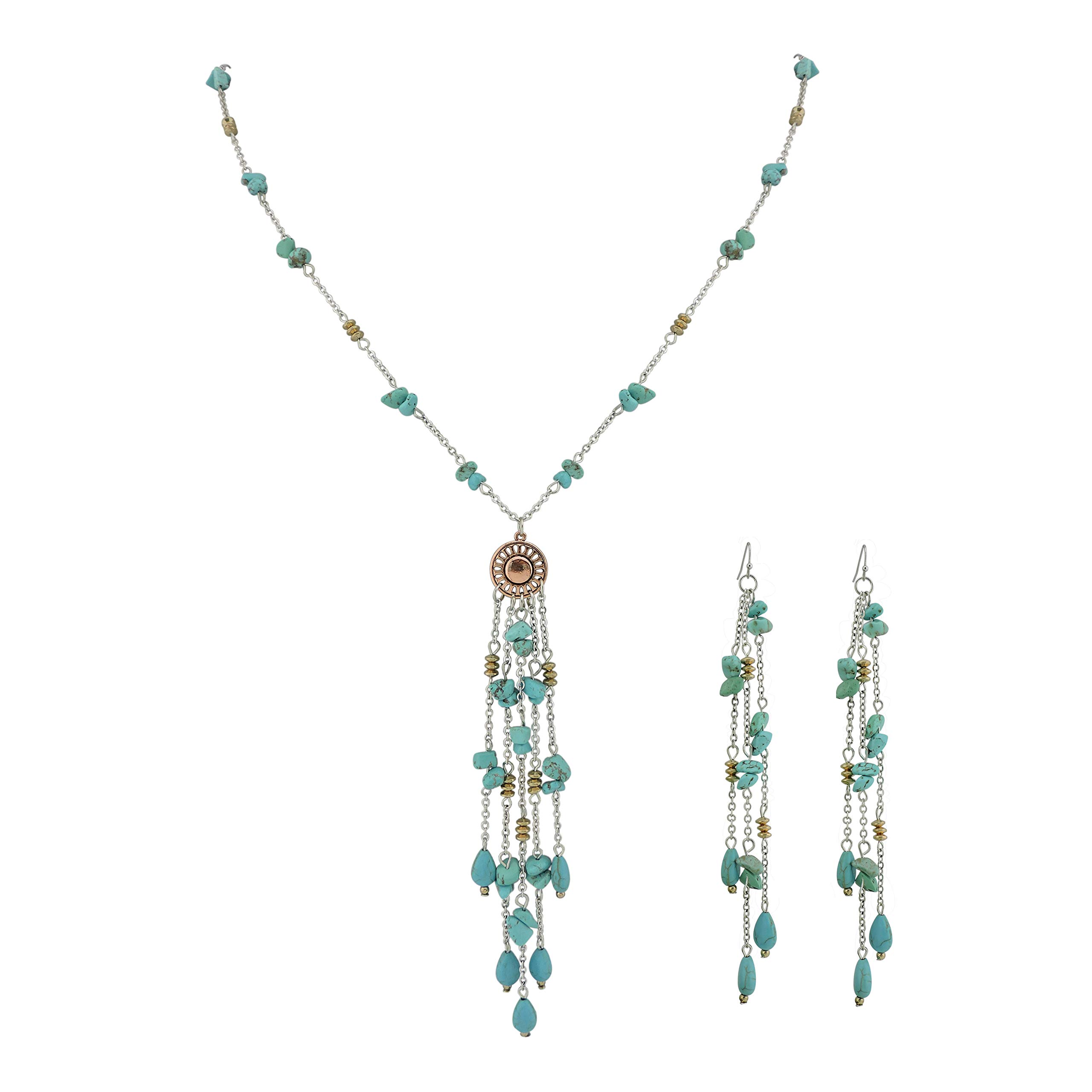 COIRIS Simulated Turquoise Beads Strand Statement Necklace for Women with Earrings (N0038)