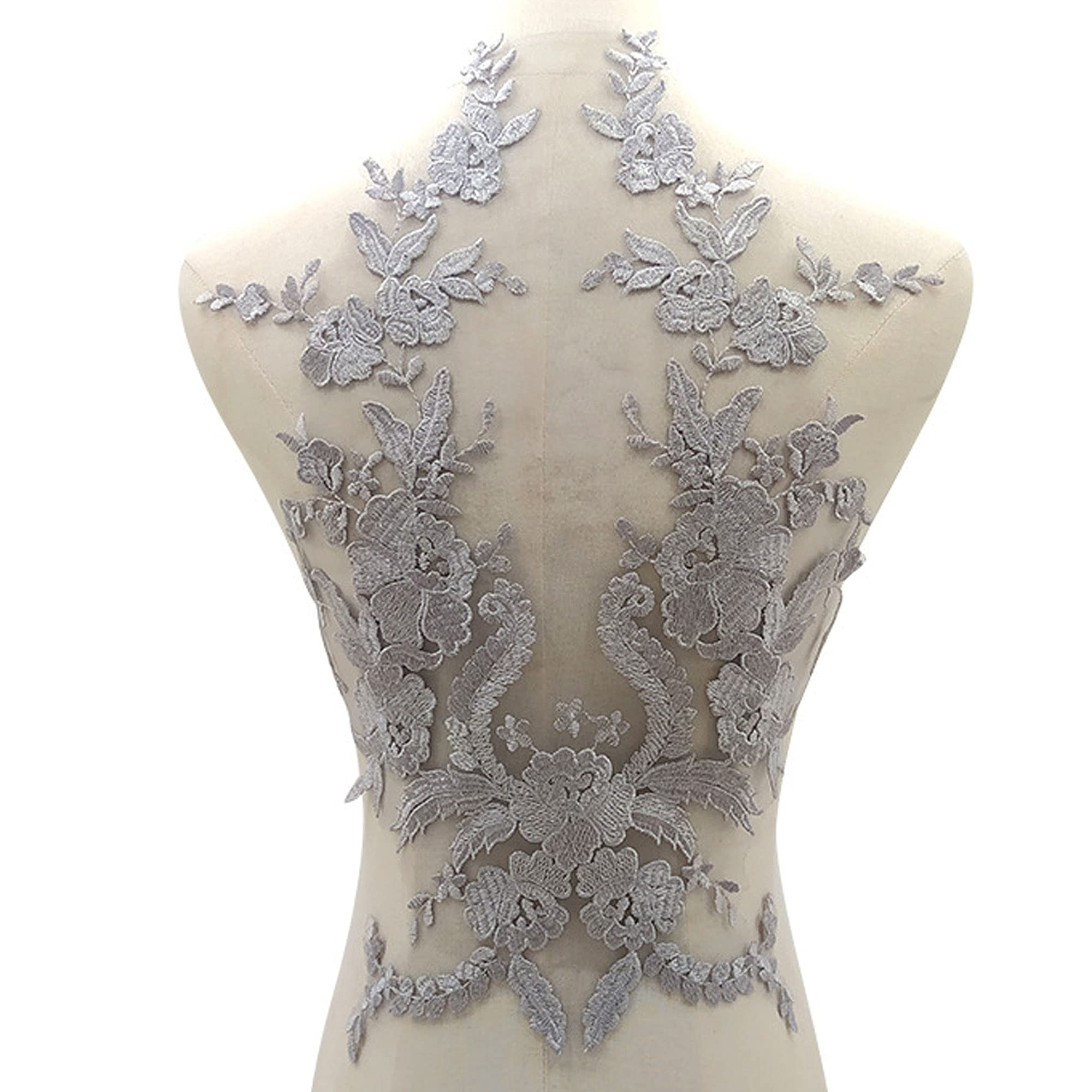 Silver Embroidery Flower Bodice Vintage Floral Lace Applique Patch Sewing Accessories for Prom Gown