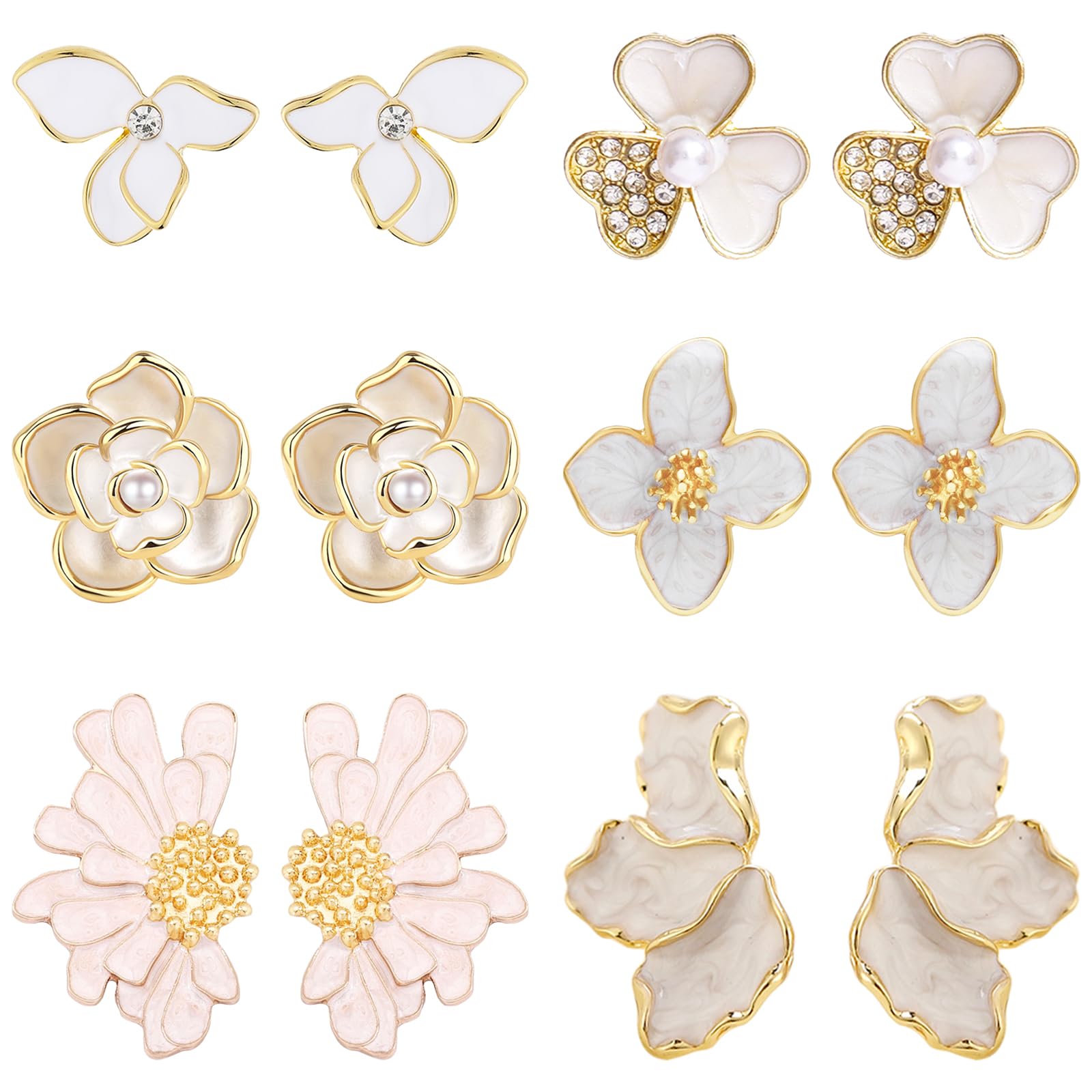 NEWITIN 6 Pairs Gold Flower Earrings for Women Hypoallergenic Earrings Irregular Petal Earrings Large Flower Stud Earrings Statement Earrings Flower Earrings Jewelry for Women