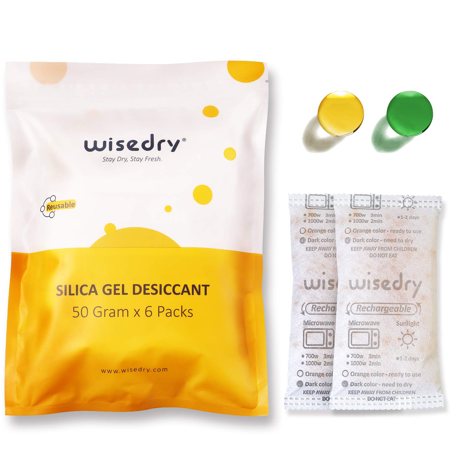 wisedry 50 Gram 6PACKS Silica Gel Desiccant Packets