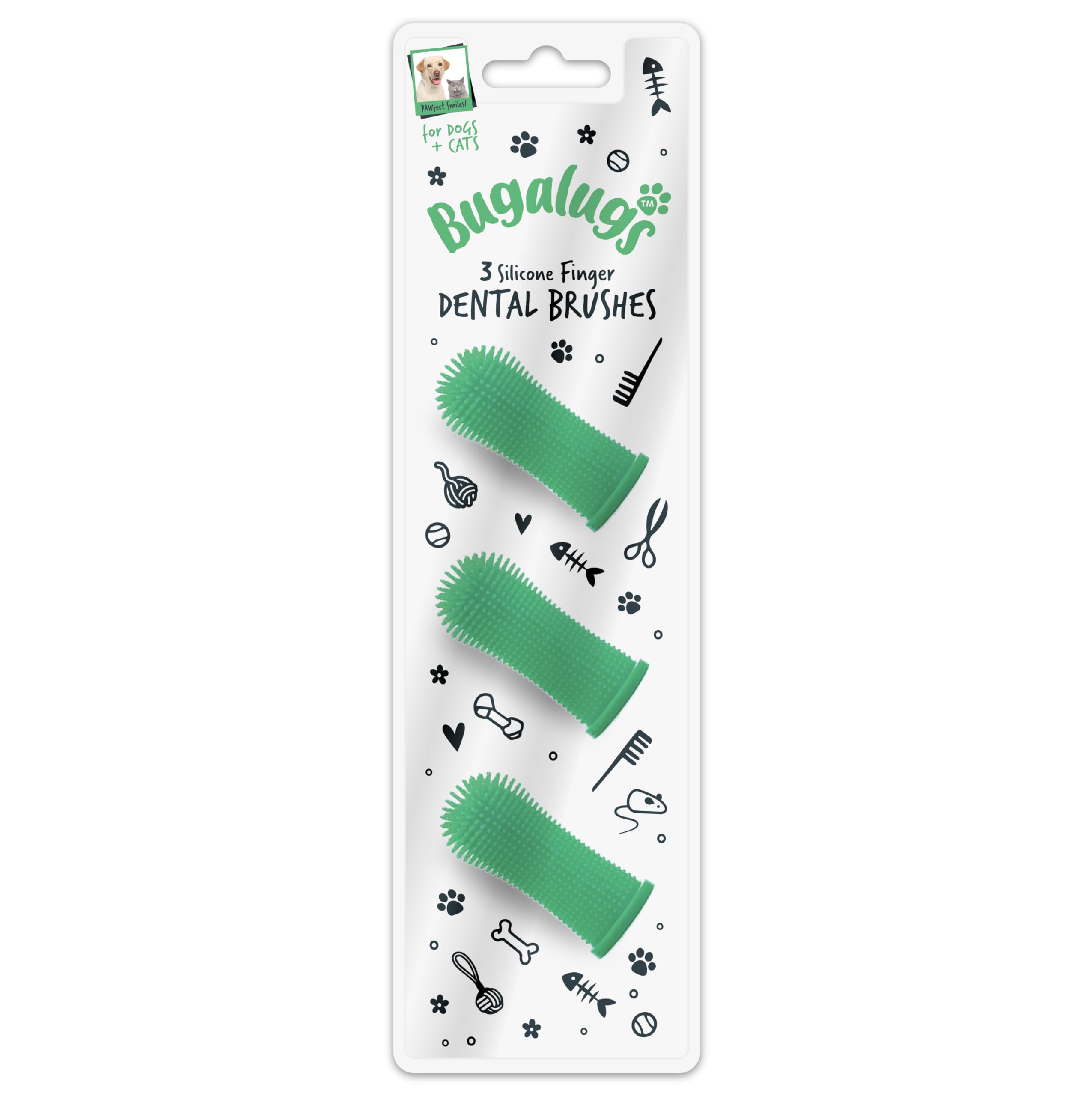 Bugalugs Dog Finger Toothbrush with 360 Degree Bristles- Dog Teeth Cleaning Products Dog Toothbrush & Cat Toothbrush Plaque Remover for Dogs use with Dog Toothpaste & Cat Toothpaste (3 Pack)