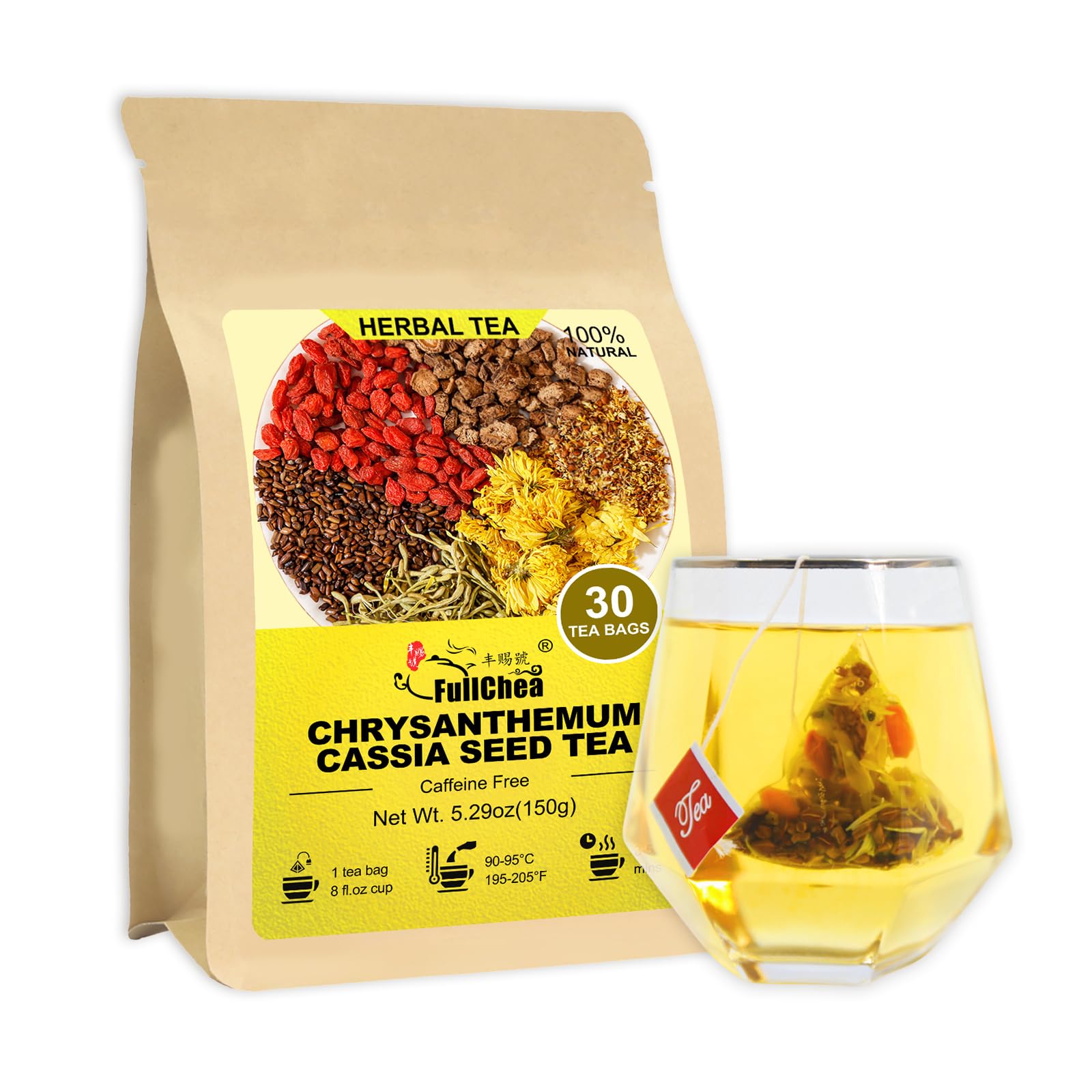 FullCheaChrysanthemum Cassia Seed Tea, 30 Teabags, 5g/bag - Burdock Root, Goji Berries, Osmanthus, Honeysuckle Combination Herbal Tea