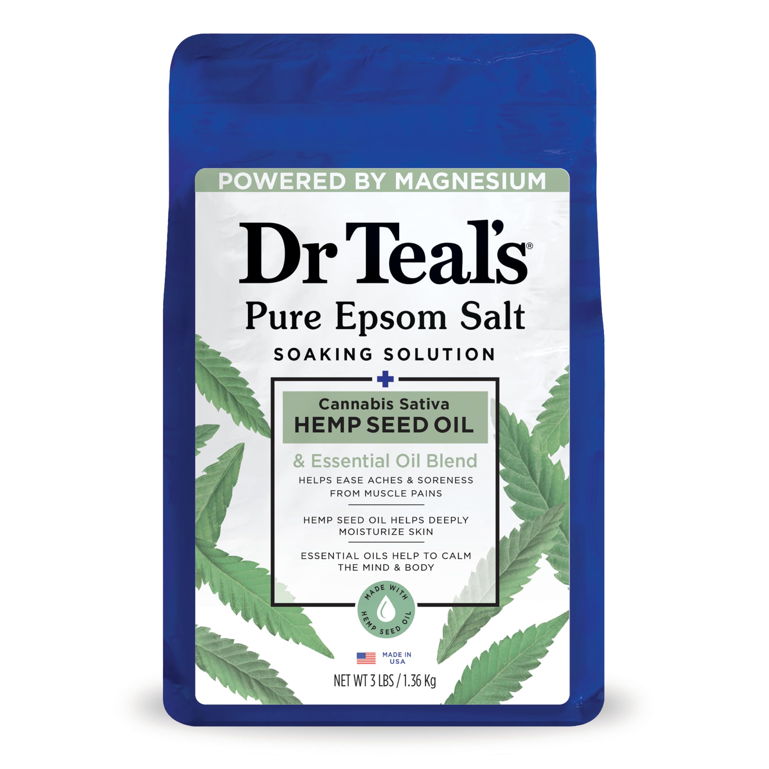 Dr. Teal's Epsom Bath Salt - Cannabis Sativa Hemp Seed Oil, 1.36 Kg