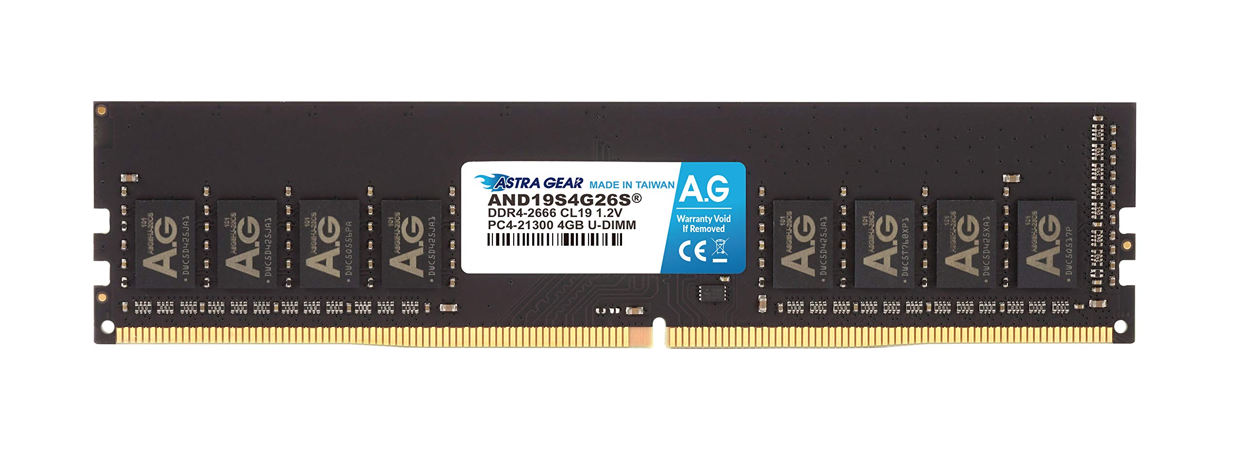 Astra-Gear 4GB(1x4GB) 2666Mhz DDR4 Unbuffered Non-ECC U-DIMM Upgrade for Desktop Memory Ram 1.2V CL19 288-Pin(AND19S4G26S)