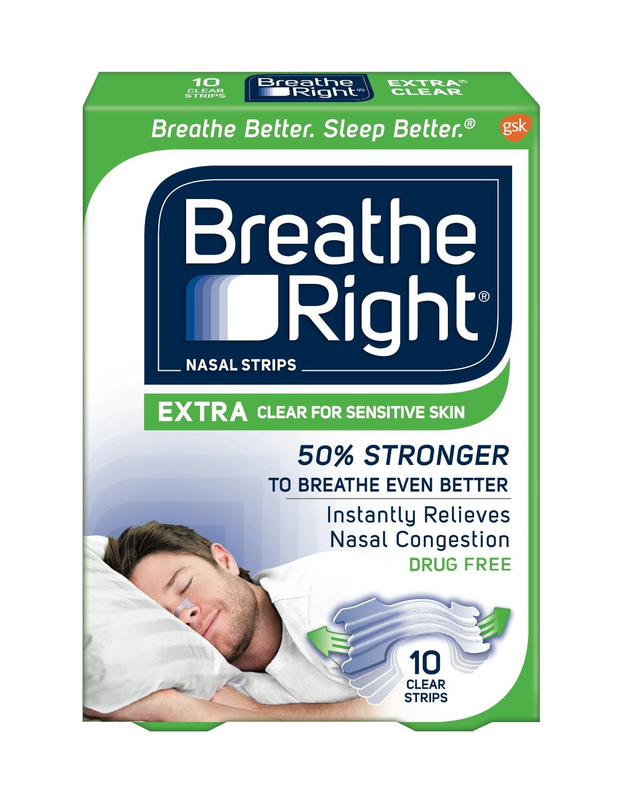 Breathe RightExtra Clear for Sensitive Skin, 10 Count