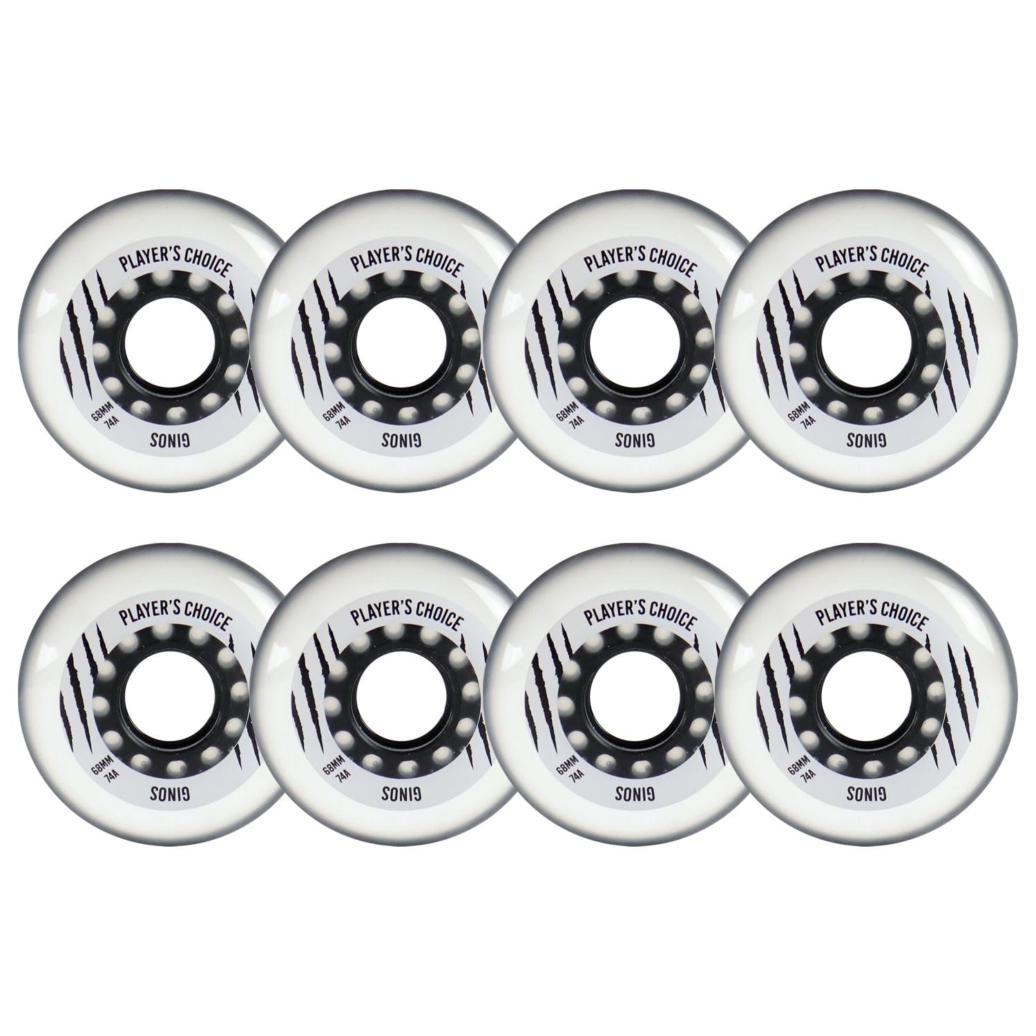 Player's ChoiceIndoor Roller Hockey Wheels 8-Pack - Ginos Clear Grey Dual-Pour 74A Hardness for Skates - Super High Rebound Urethane