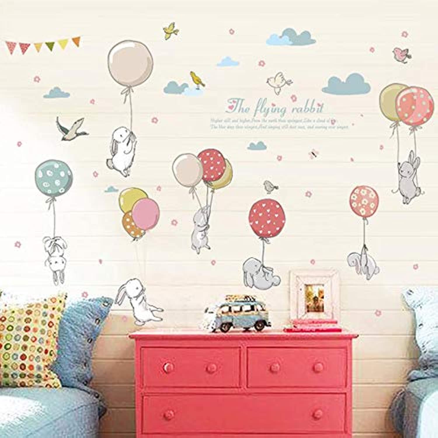 Sony Rabbit Balloon Wall Sticker Kids Room Decoration Kindergarten Classroom Art Background Autocollant Mural Home Decor Wall Stickers